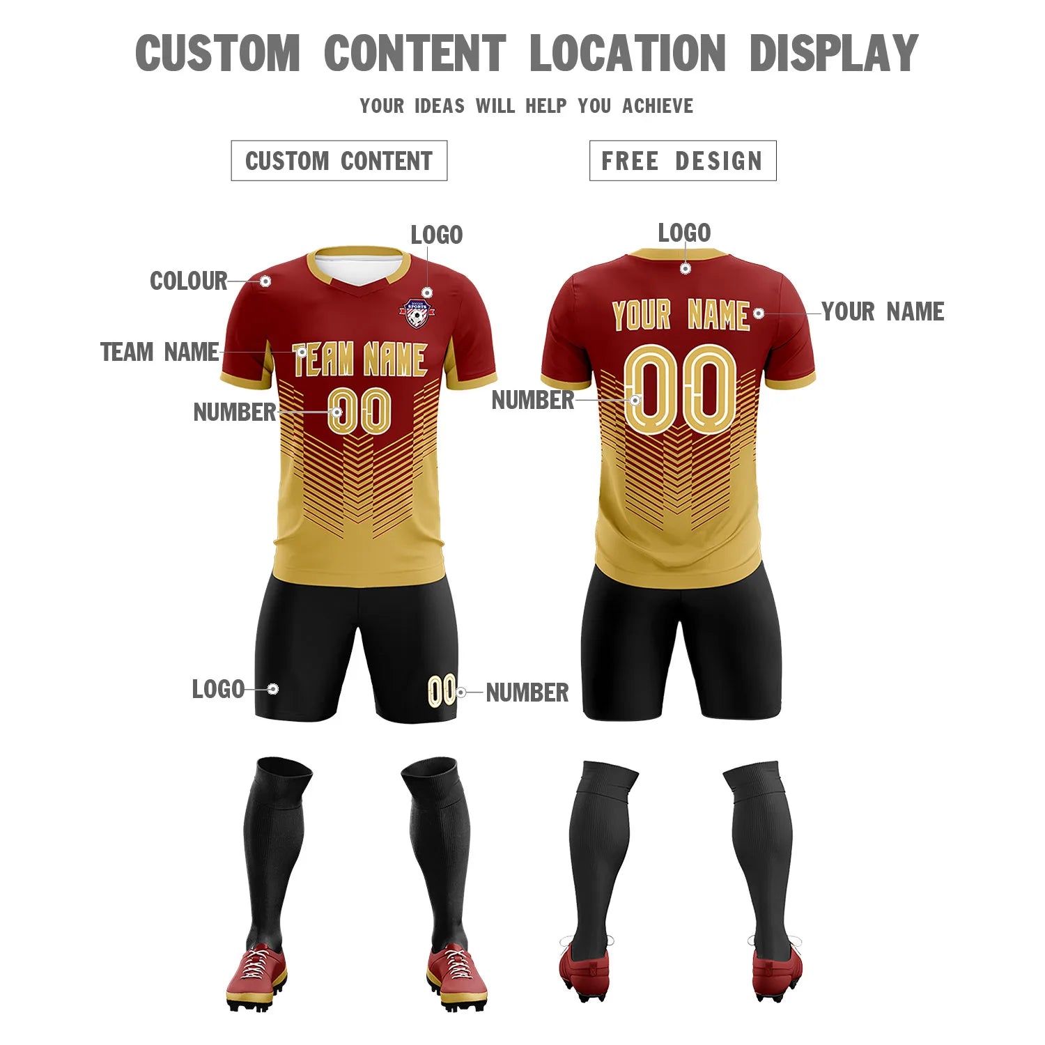 Custom Crimson Old Gold Sport Soccer Sets Jersey