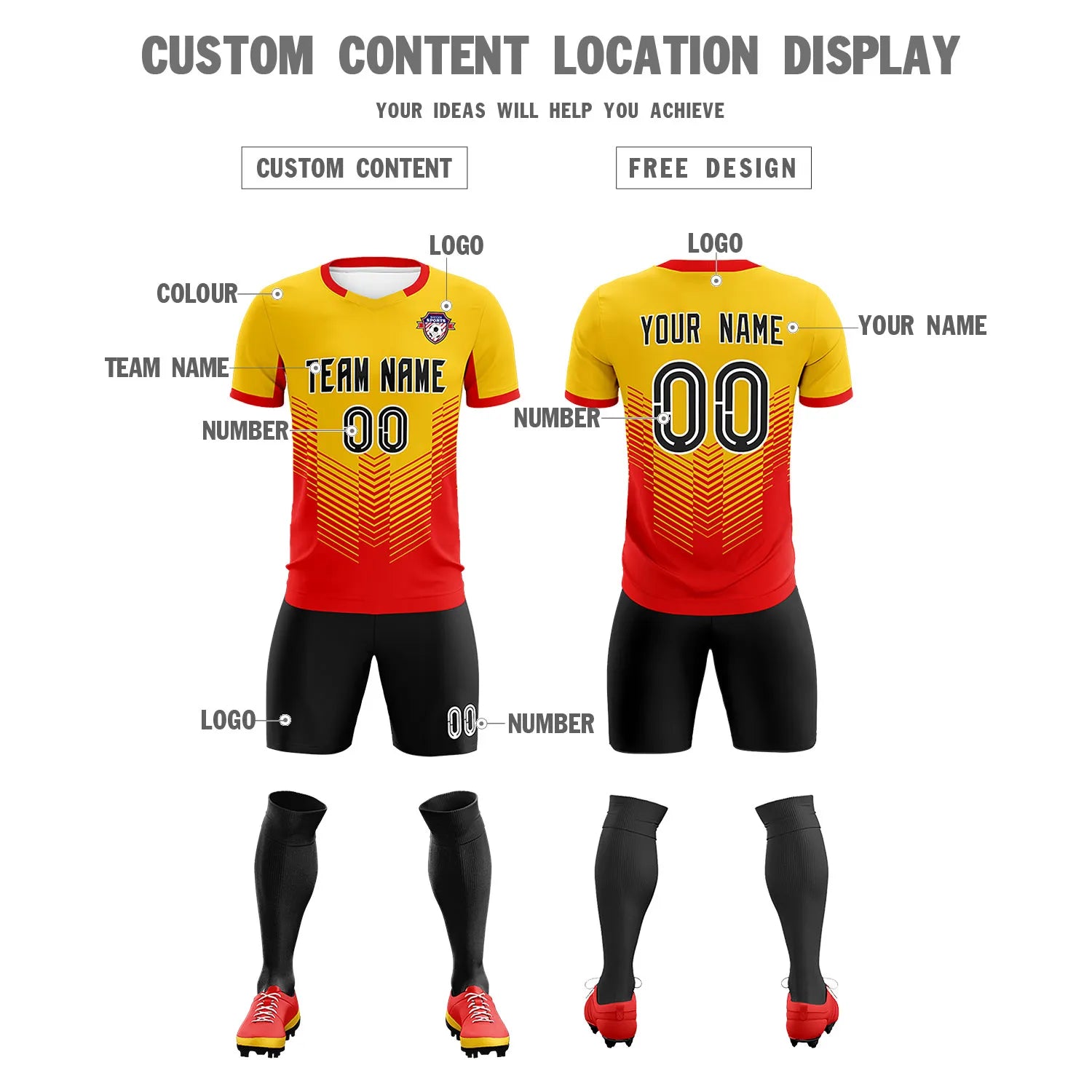 Custom Gold01 Red Sport Soccer Sets Jersey