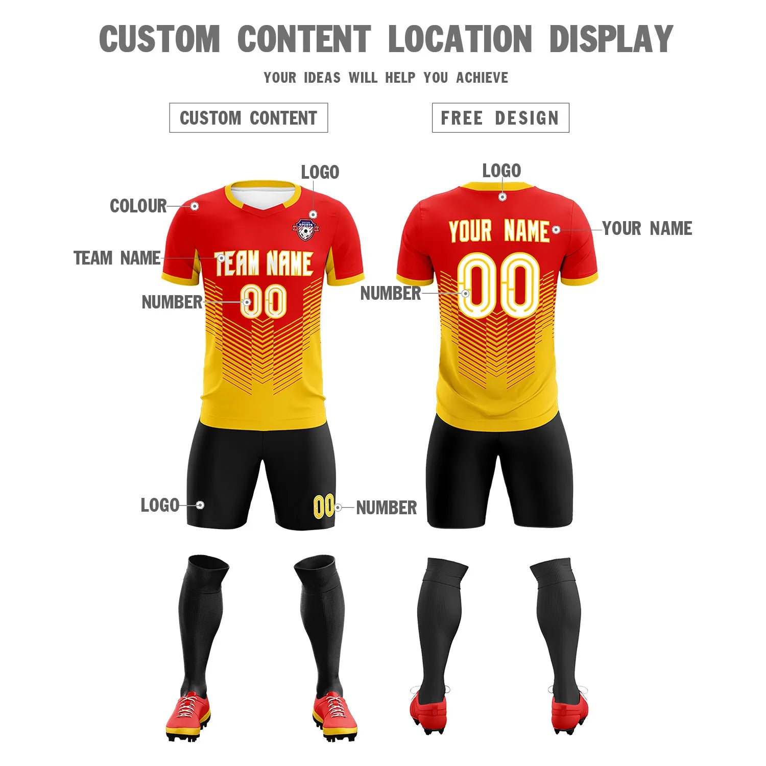 Custom Red Gold01 Sport Soccer Sets Jersey