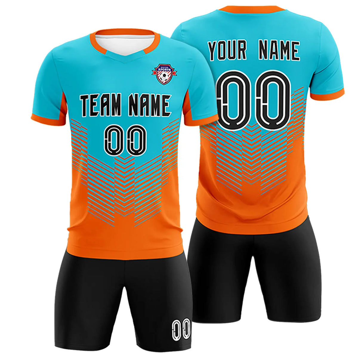 Custom Aqua Orange Sport Soccer Sets Jersey