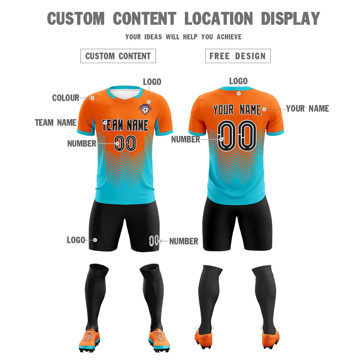Custom Orange Aqua Sport Soccer Sets Jersey