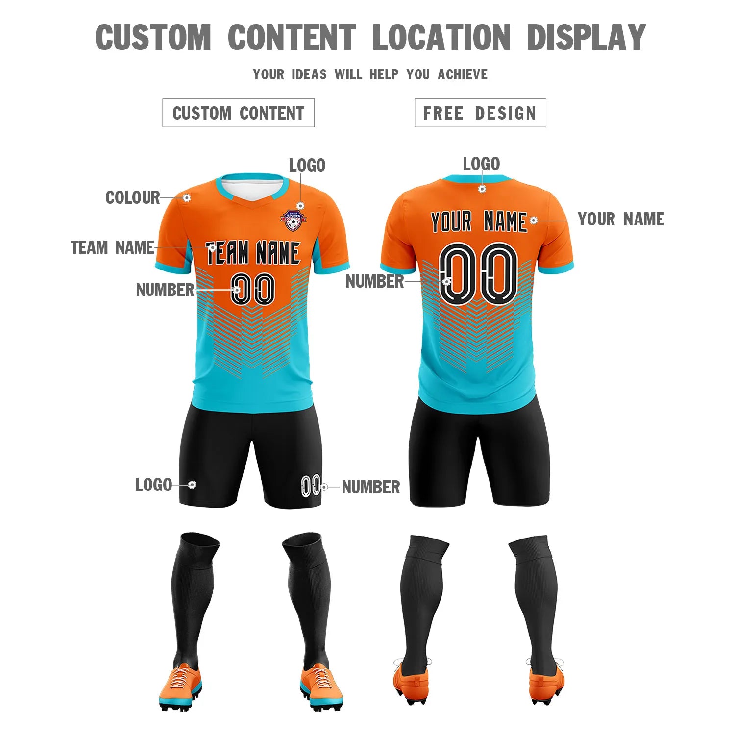 Custom Orange Aqua Sport Soccer Sets Jersey