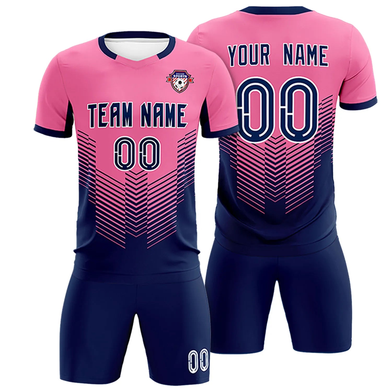 Custom Pink Navy Sport Soccer Sets Jersey