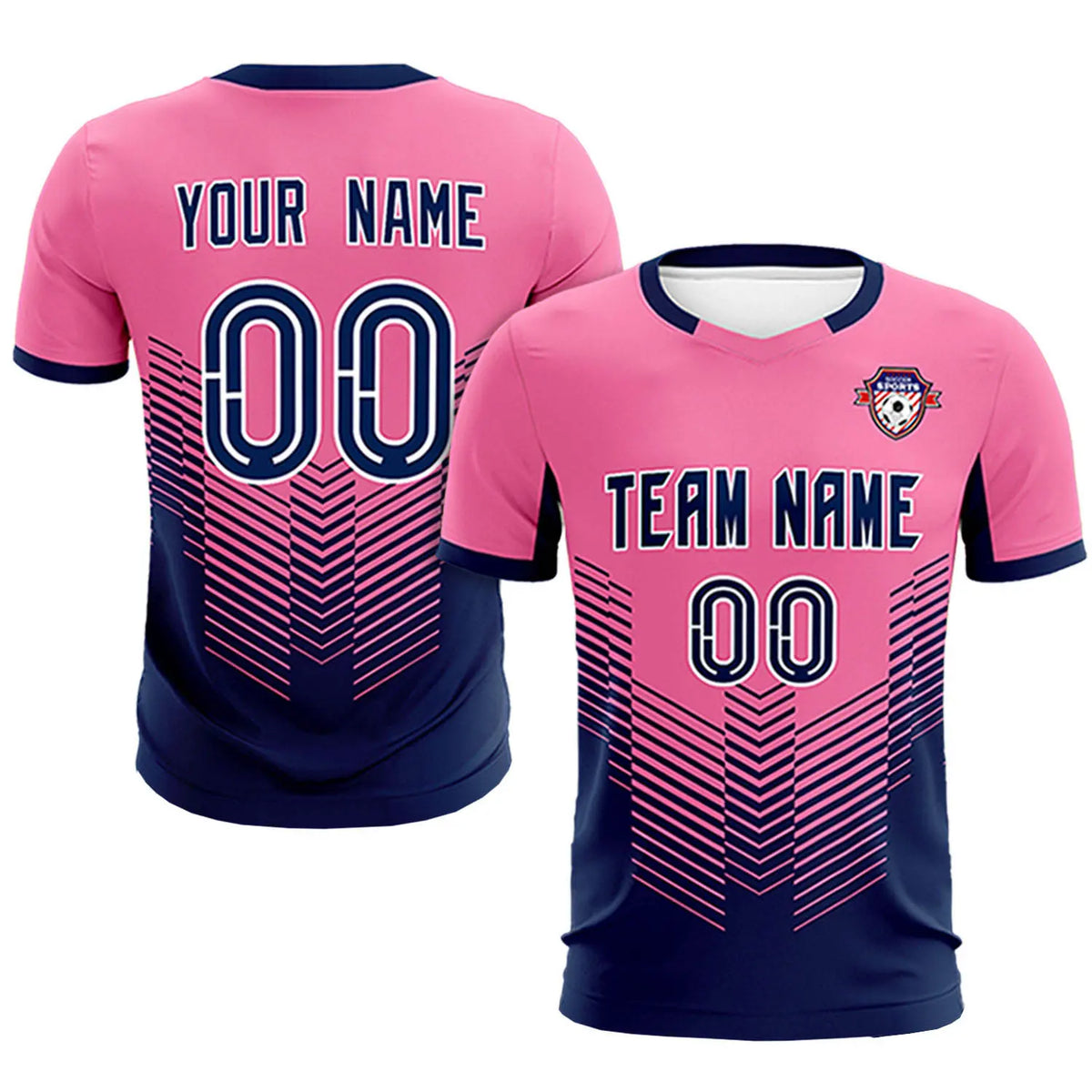 Custom Pink Navy Sport Soccer Sets Jersey
