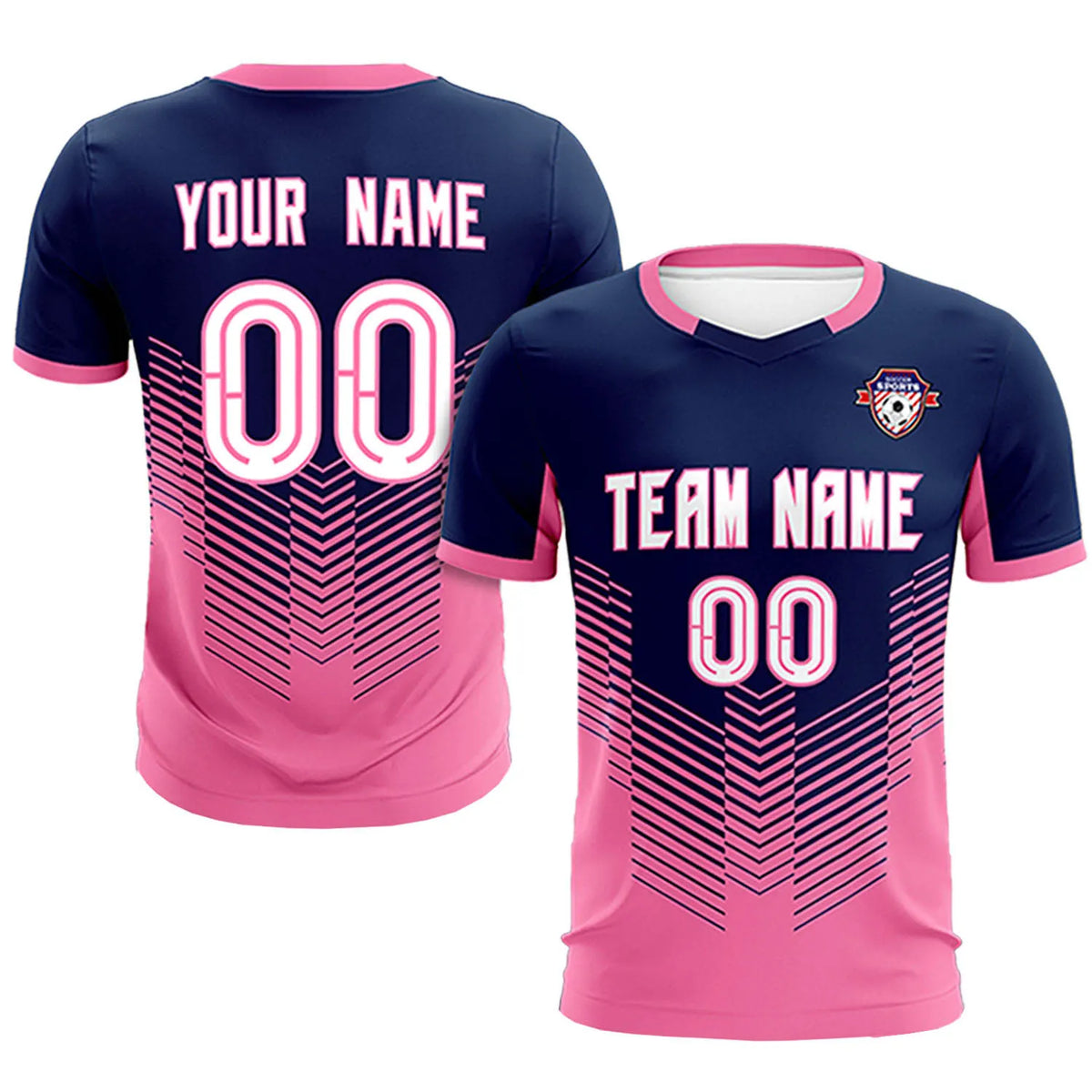 Custom Navy Pink Sport Soccer Sets Jersey