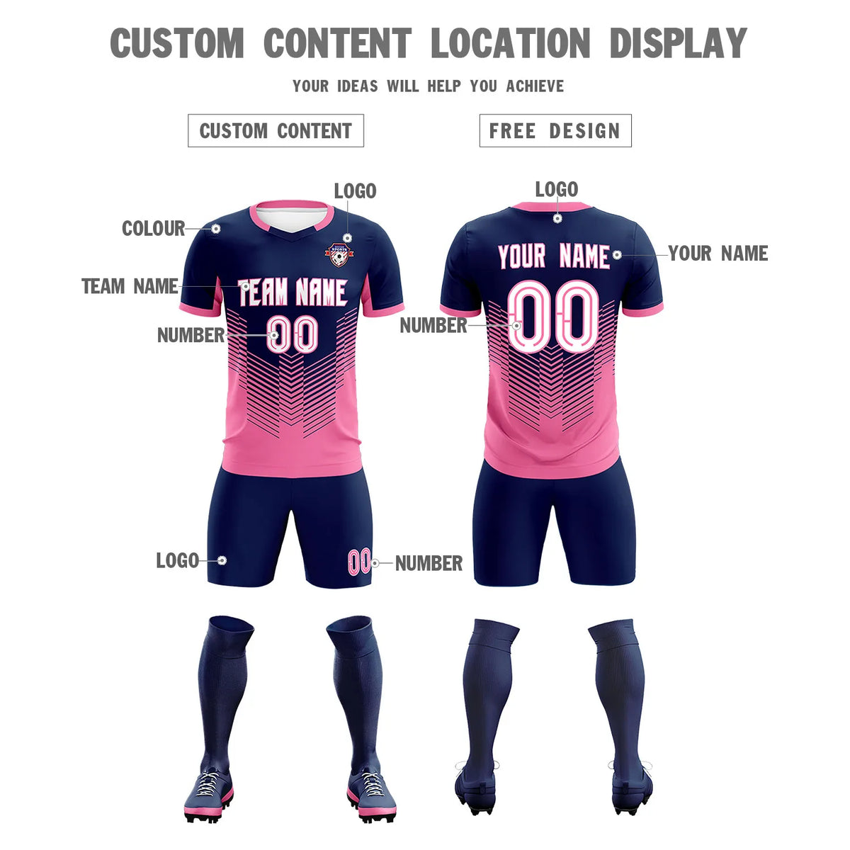 Custom Navy Pink Sport Soccer Sets Jersey