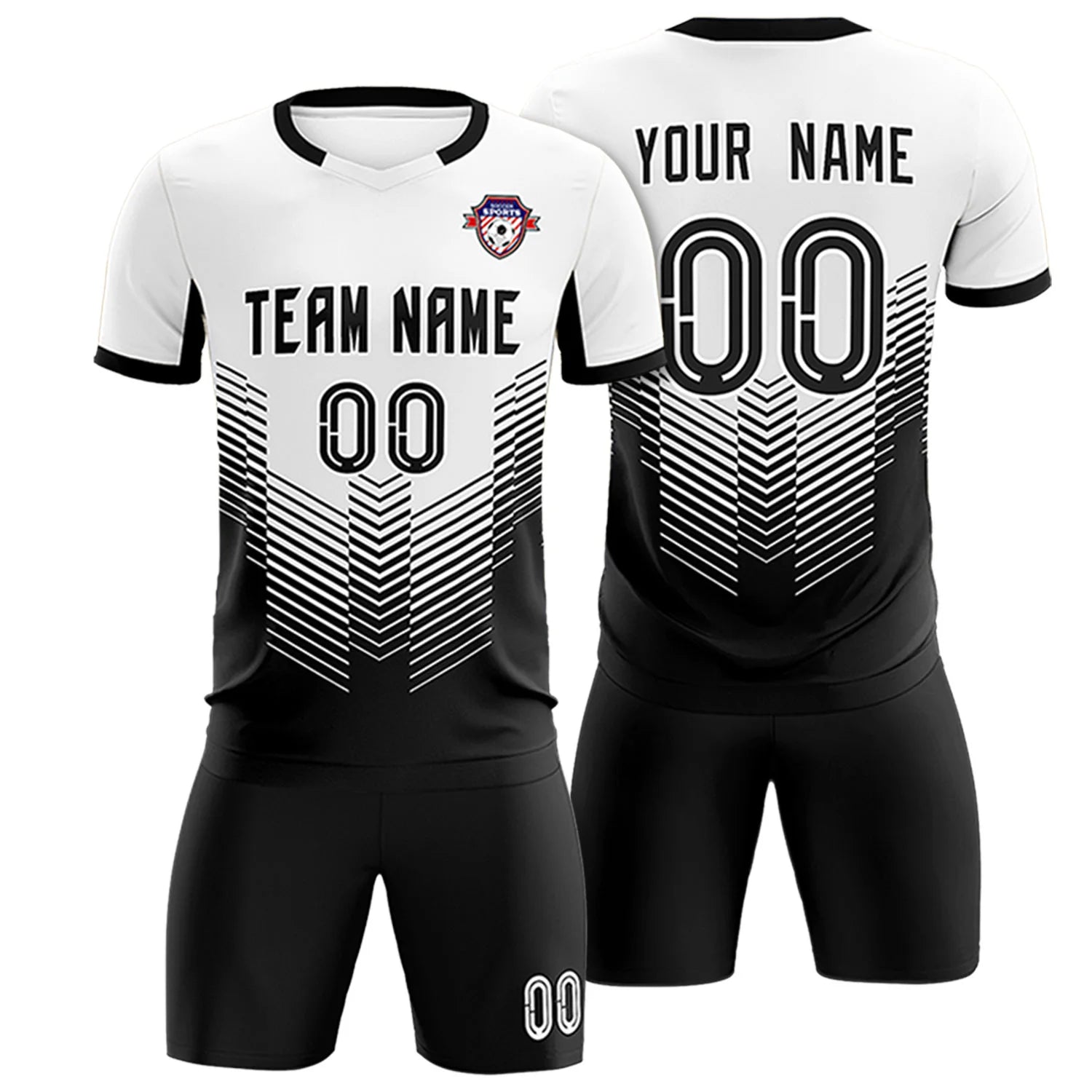 Custom White Black Sport Soccer Sets Jersey