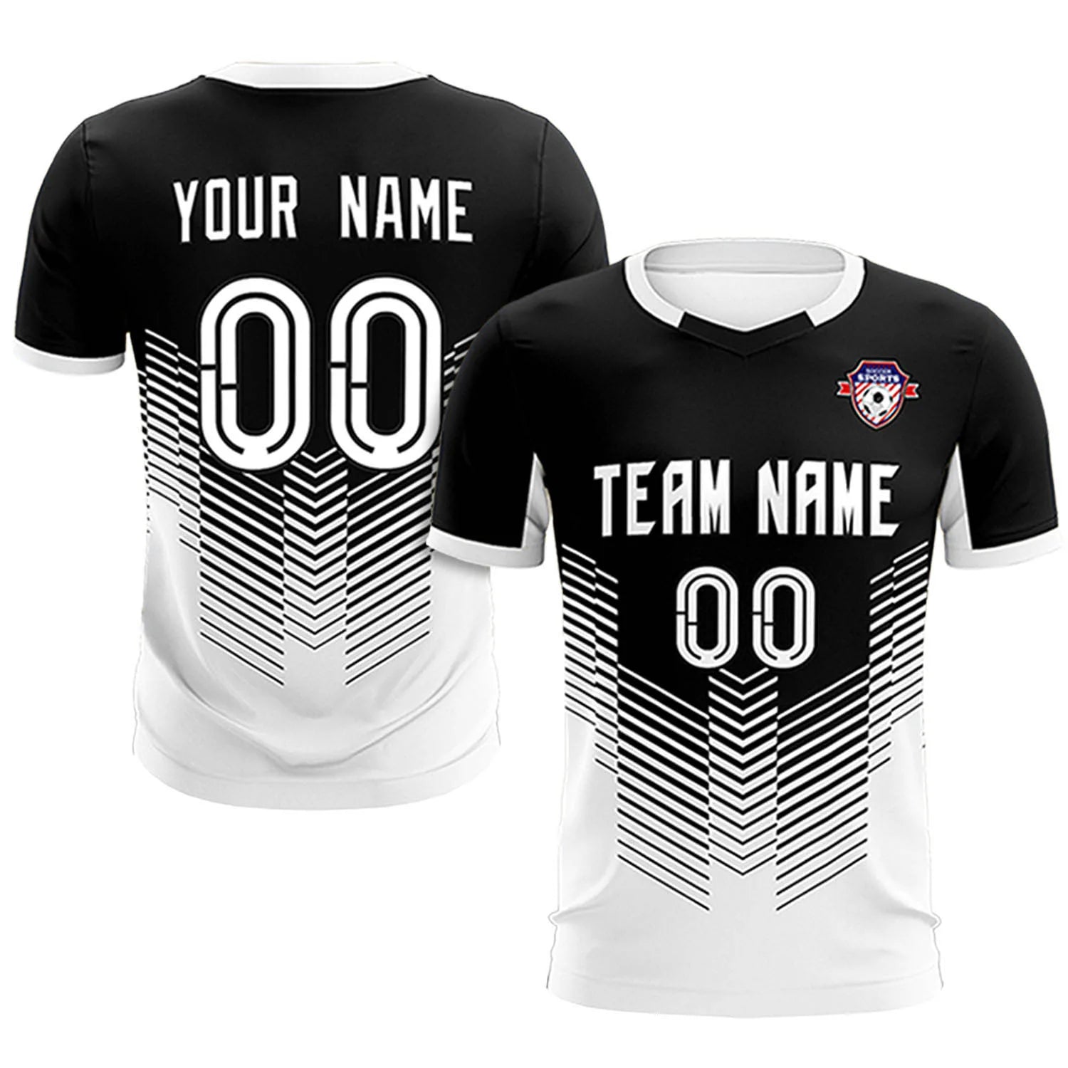 Custom Black White Sport Soccer Sets Jersey