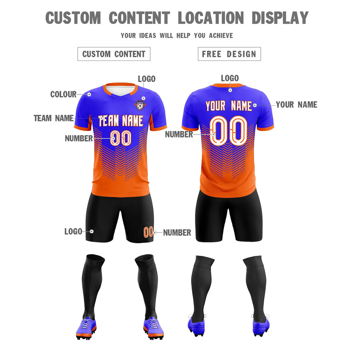 Custom Royal Blue Orange Sport Soccer Sets Jersey