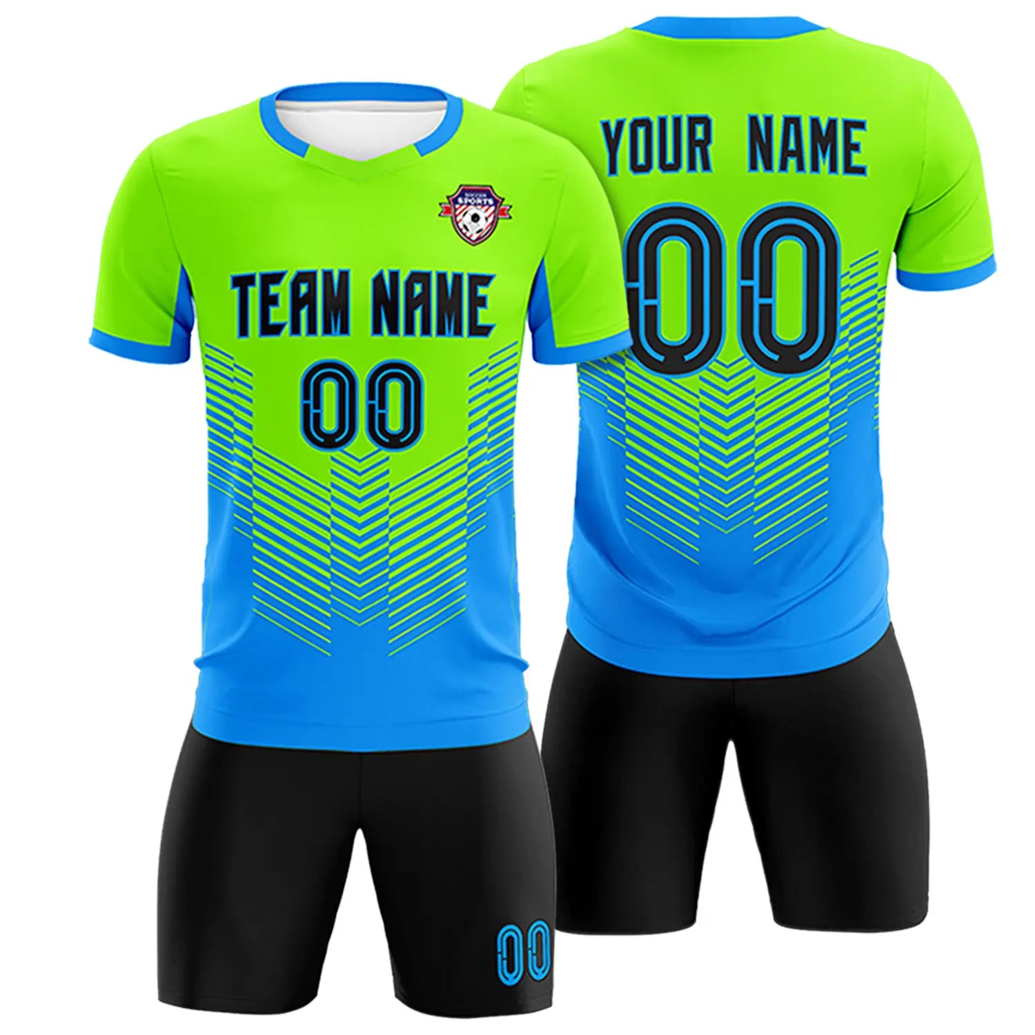 Custom Neon Green Powder Blue Sport Soccer Sets Jersey