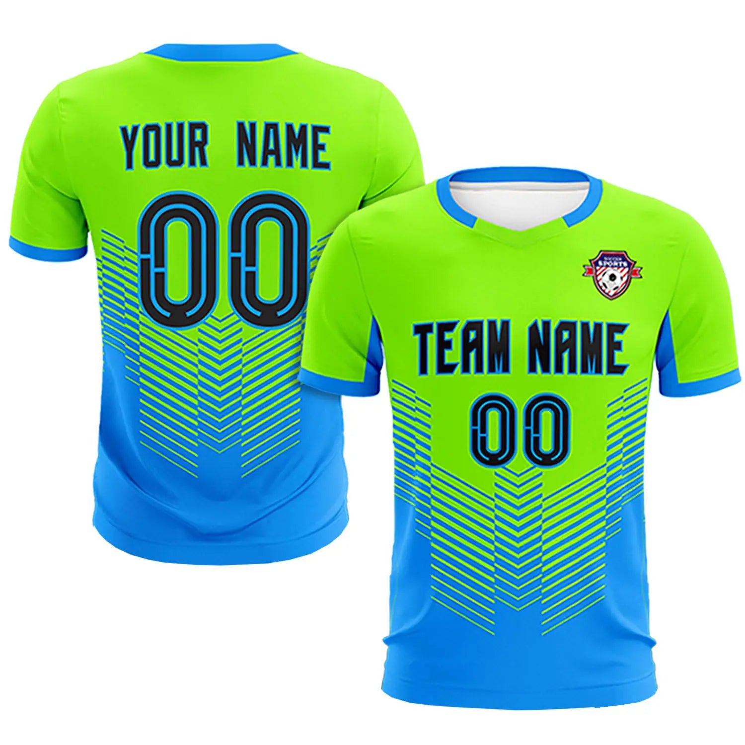 Custom Neon Green Powder Blue Sport Soccer Sets Jersey