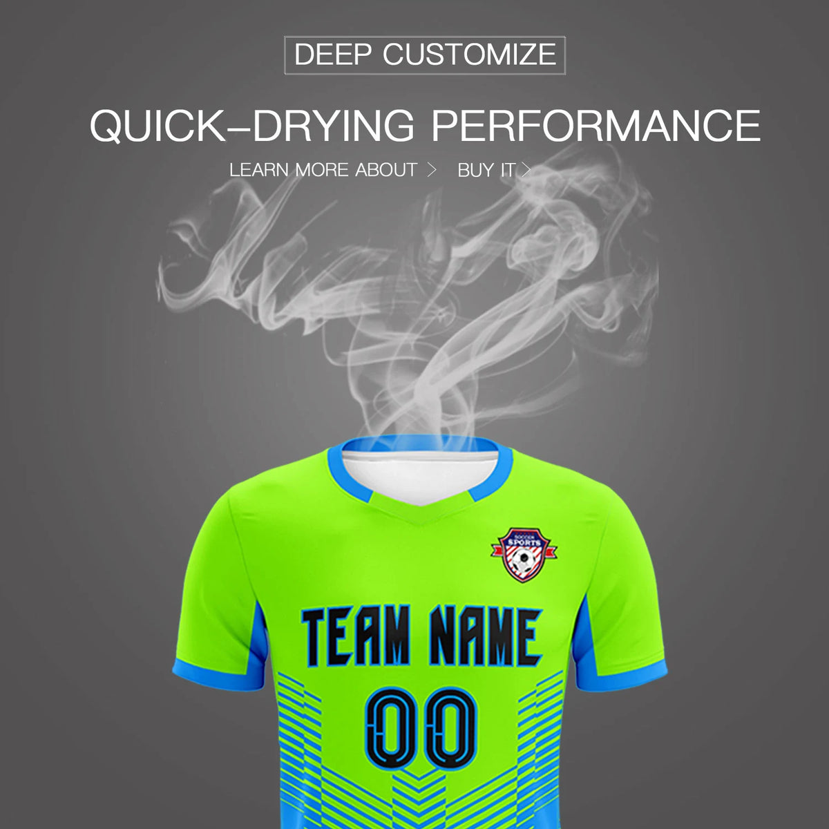 Custom Neon Green Powder Blue Sport Soccer Sets Jersey