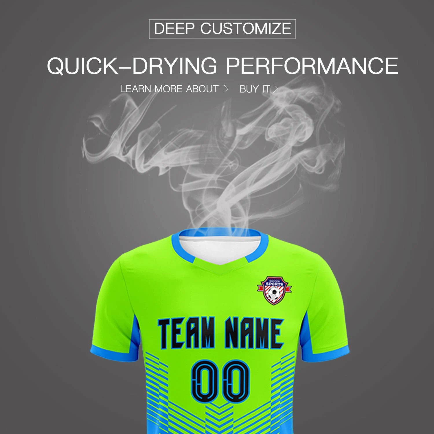 Custom Neon Green Powder Blue Sport Soccer Sets Jersey