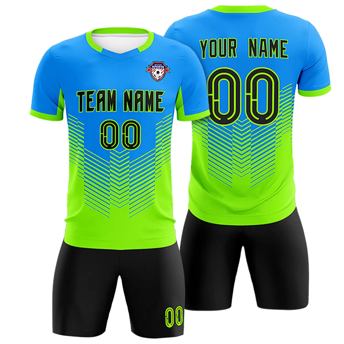 Custom Powder Blue Neon Green Sport Soccer Sets Jersey
