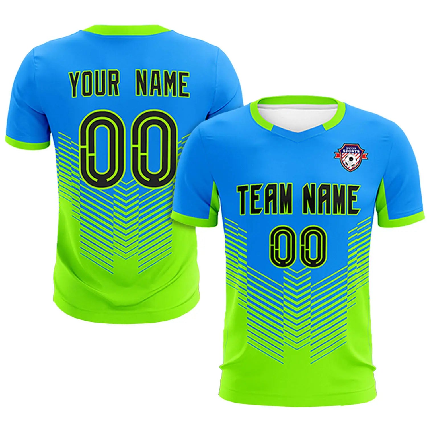 Custom Powder Blue Neon Green Sport Soccer Sets Jersey