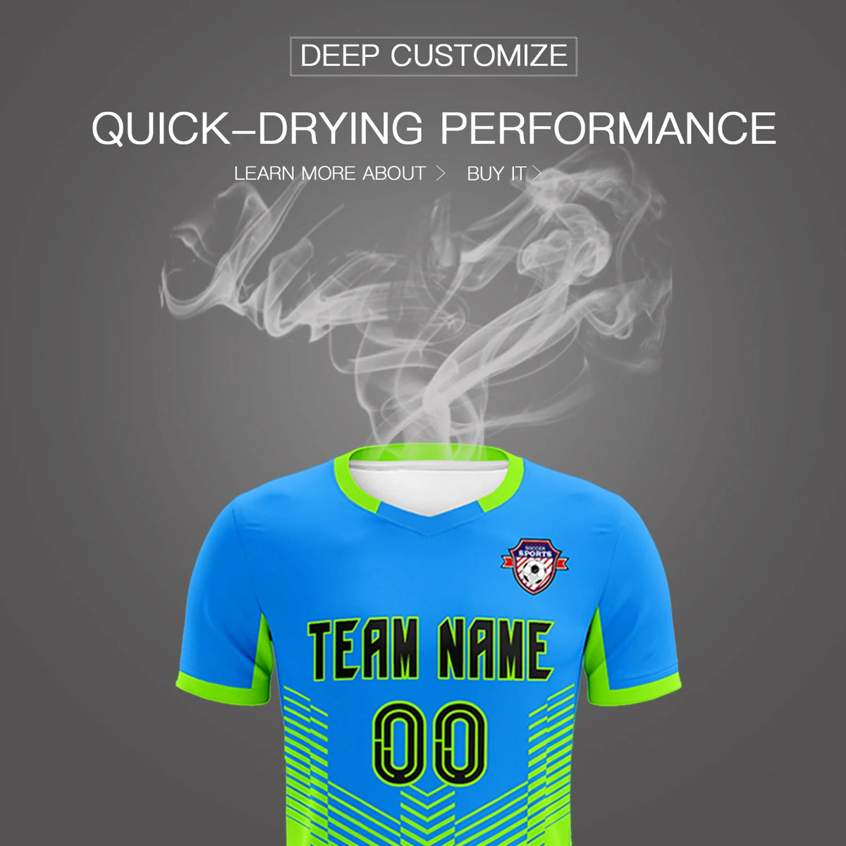 Custom Powder Blue Neon Green Sport Soccer Sets Jersey