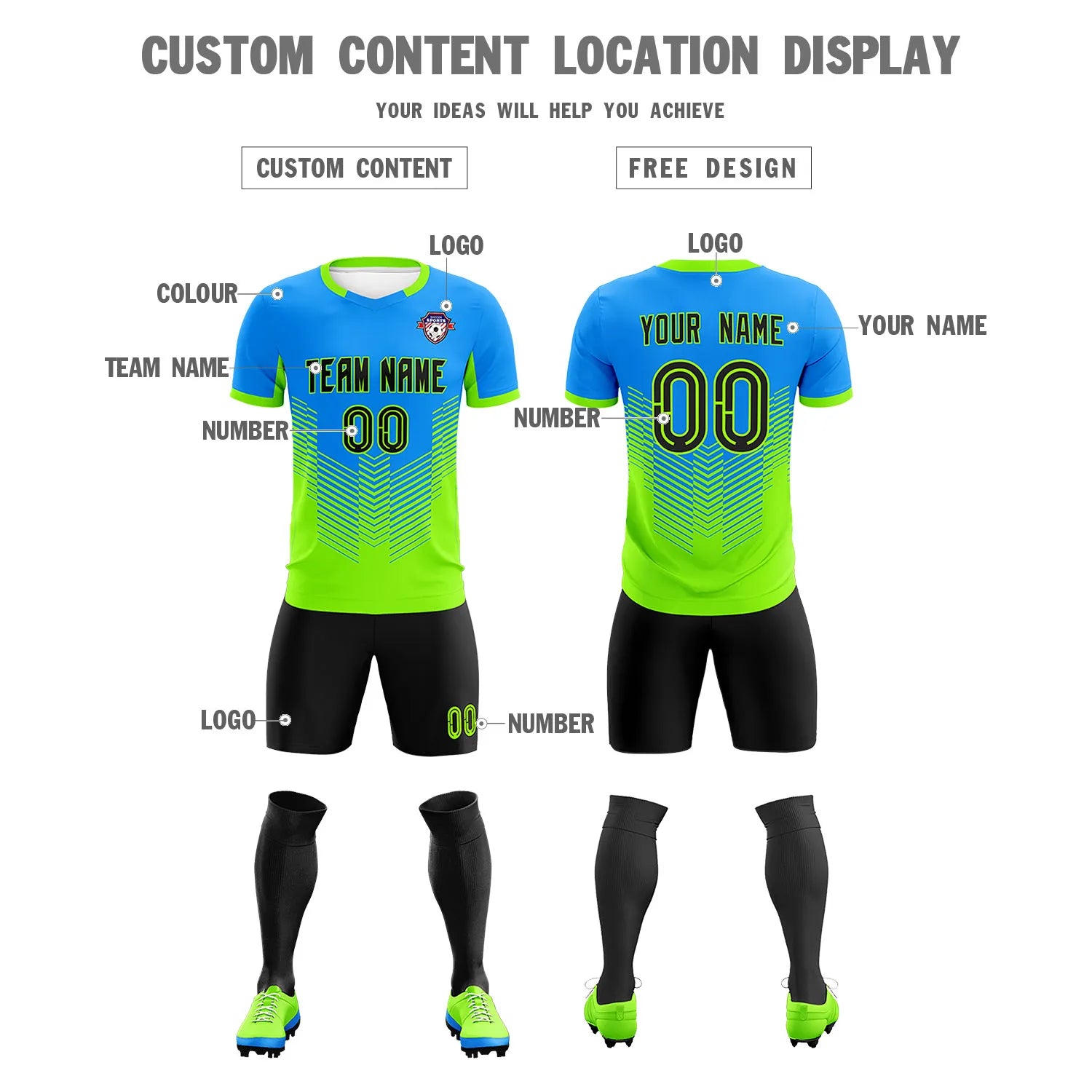 Custom Powder Blue Neon Green Sport Soccer Sets Jersey
