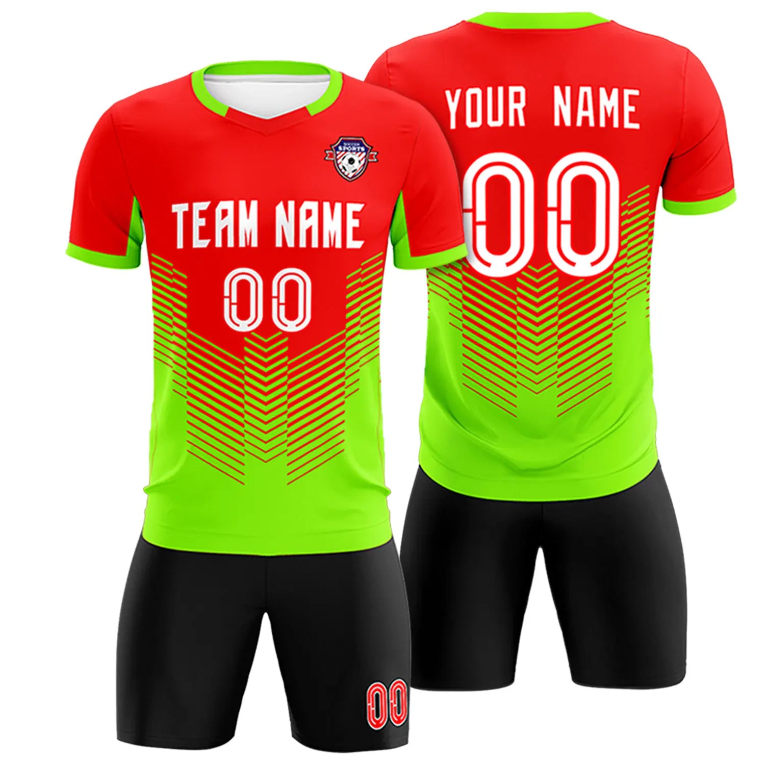 Custom Red Neon Green Sport Soccer Sets Jersey
