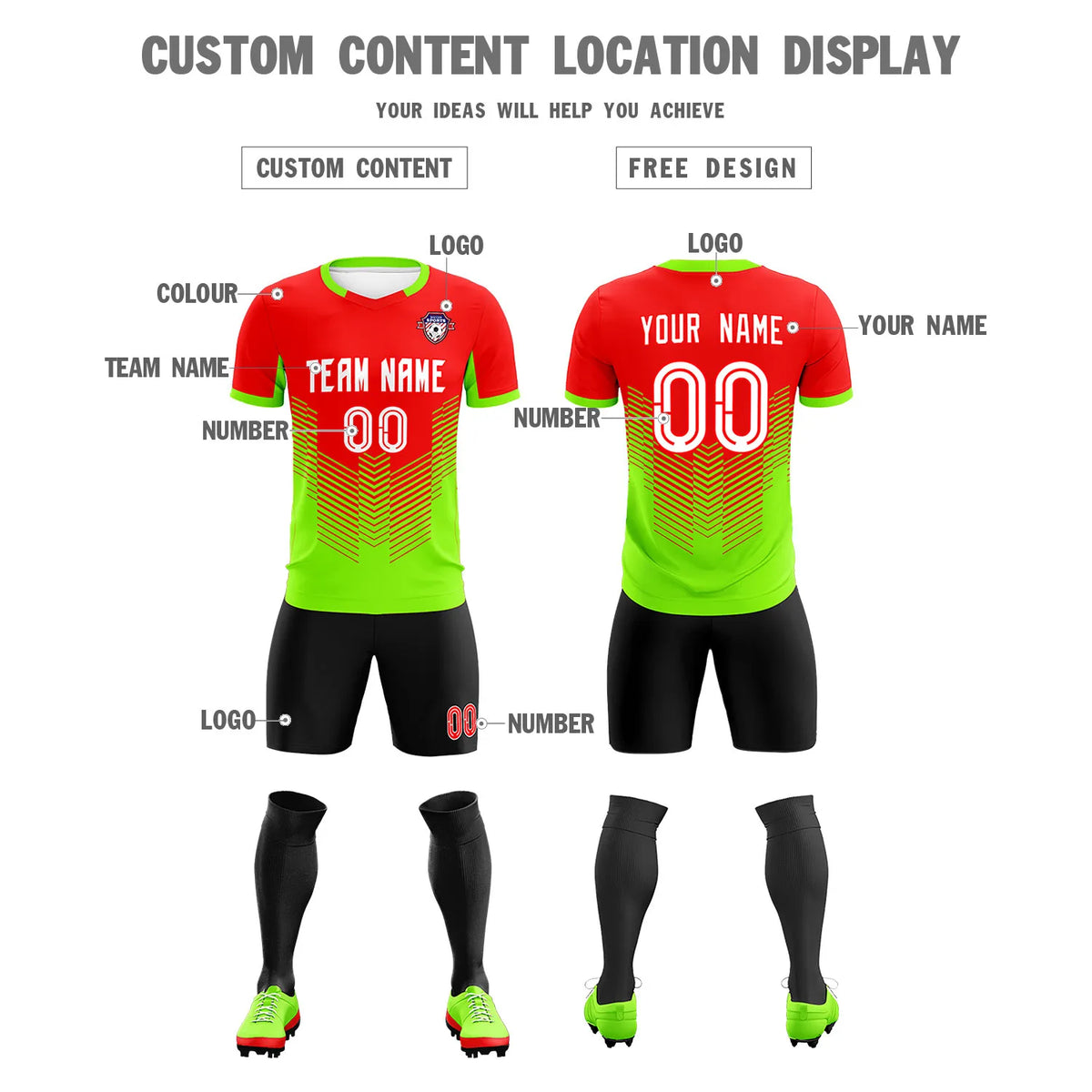 Custom Red Neon Green Sport Soccer Sets Jersey