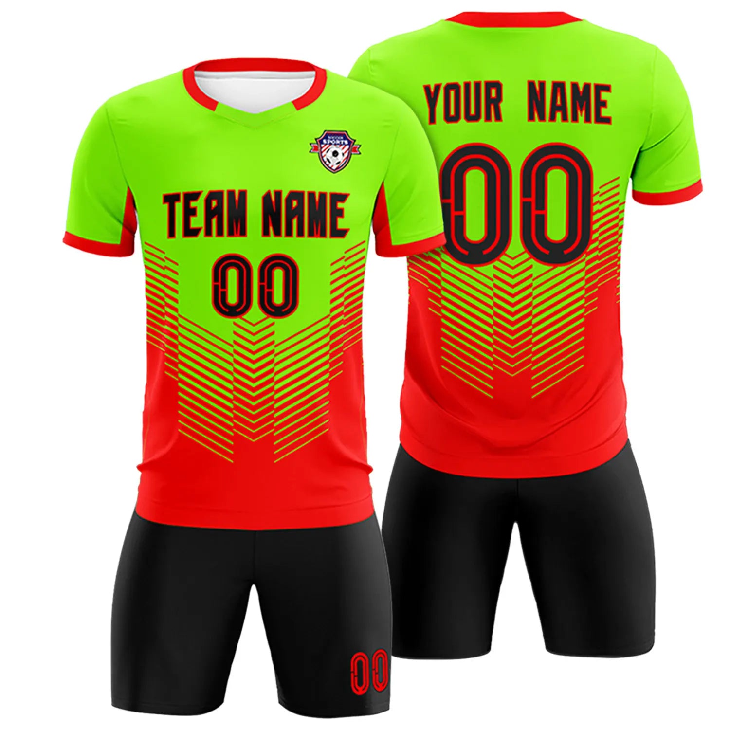 Custom Neon Green Red Sport Soccer Sets Jersey