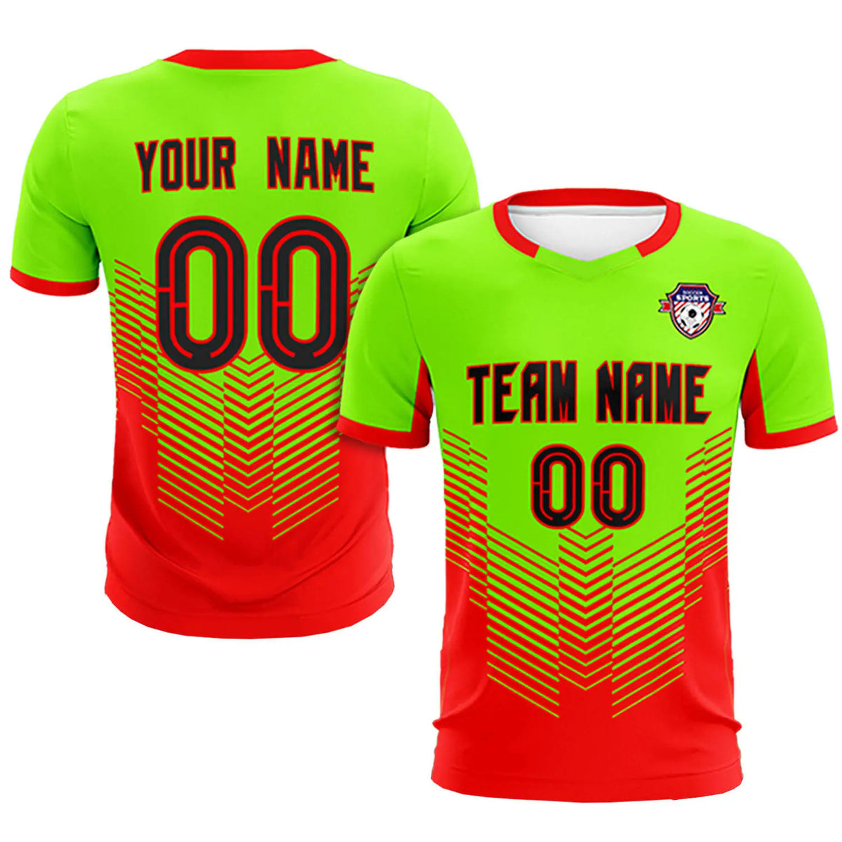 Custom Neon Green Red Sport Soccer Sets Jersey