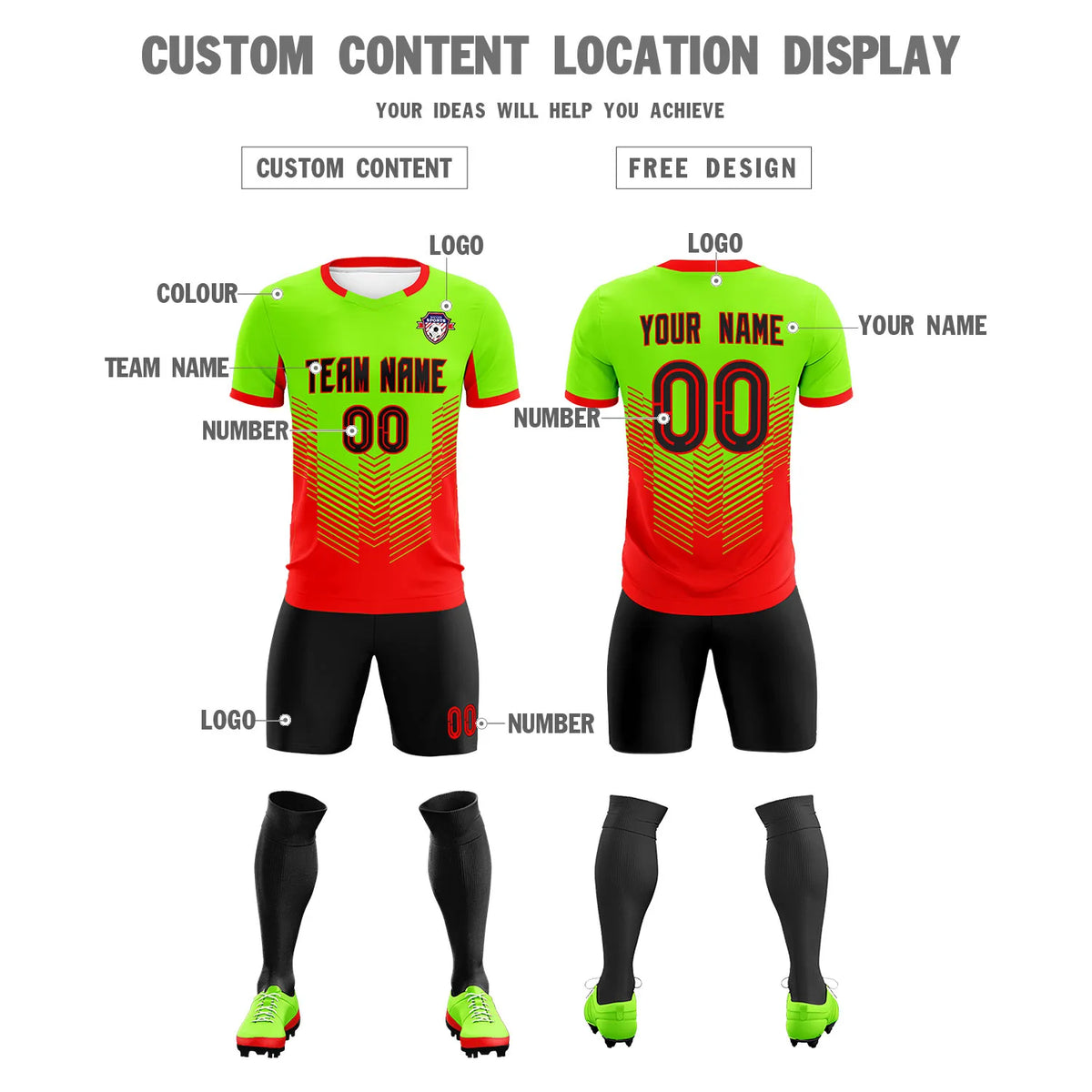 Custom Neon Green Red Sport Soccer Sets Jersey