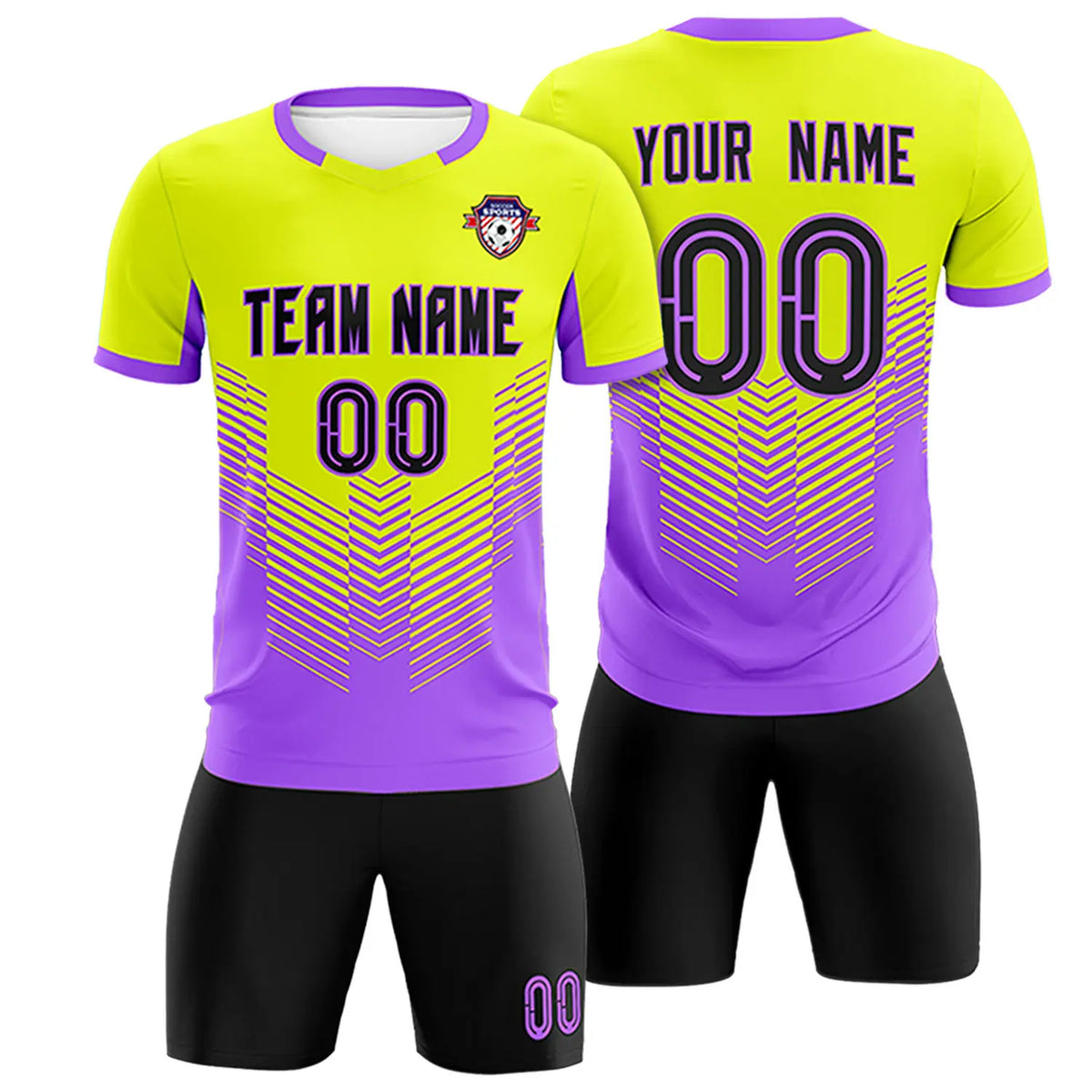 Custom Fluorescent Green Purple Sport Soccer Sets Jersey