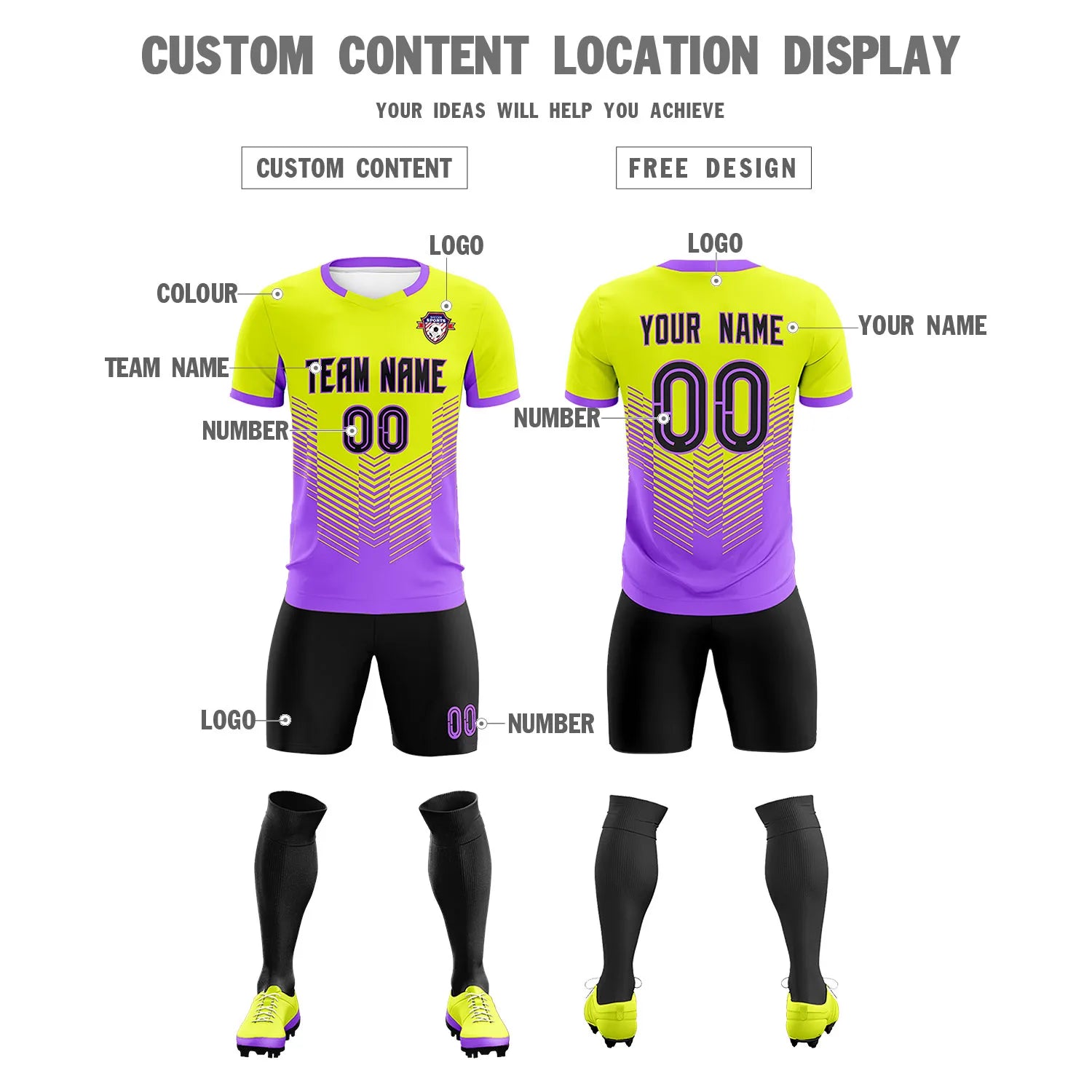 Custom Fluorescent Green Purple Sport Soccer Sets Jersey