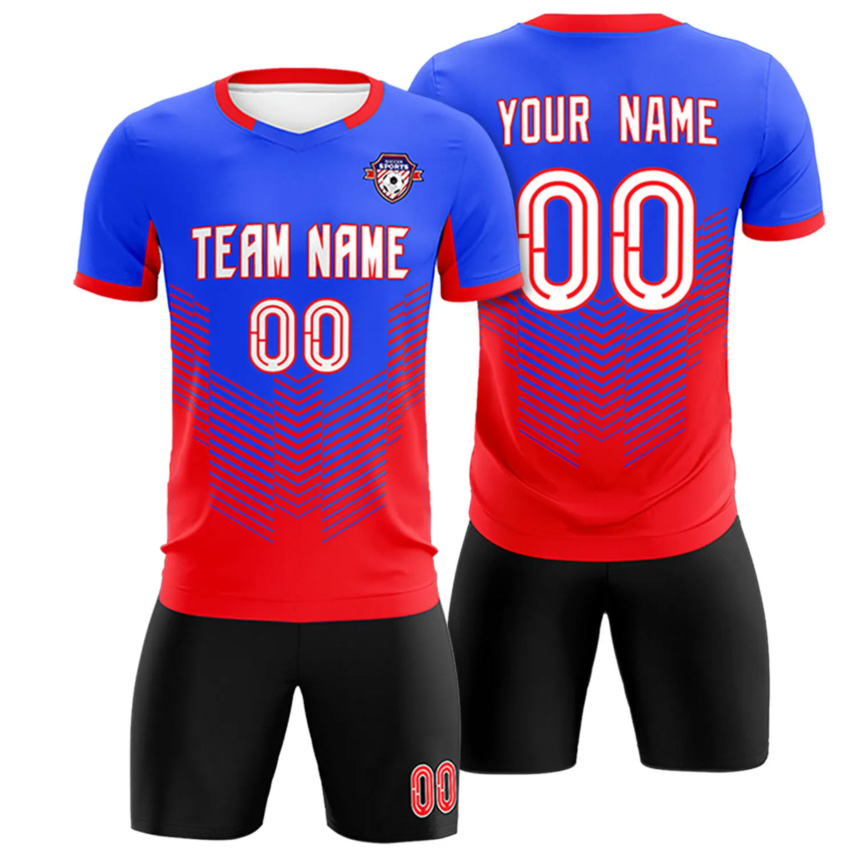 Custom Royal Blue Red Sport Soccer Sets Jersey