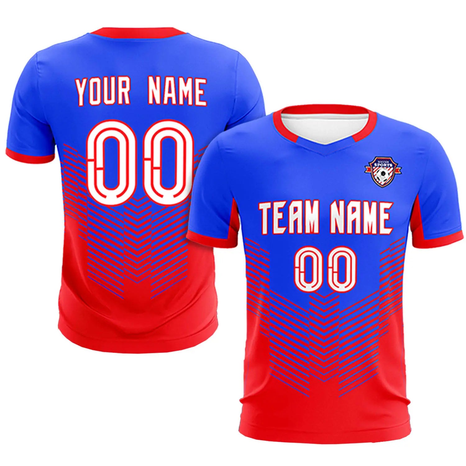 Custom Royal Blue Red Sport Soccer Sets Jersey