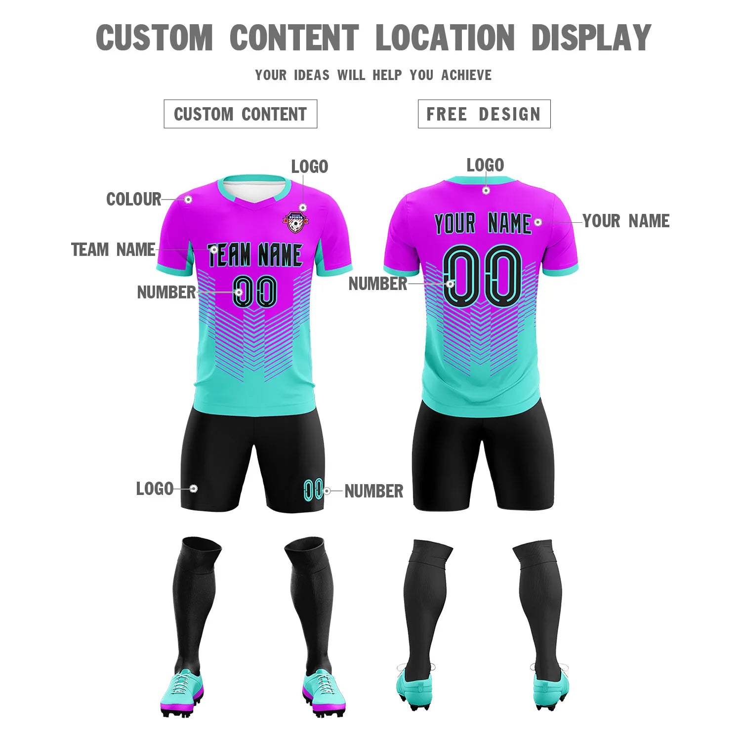 Custom Purple Bright Green Sport Soccer Sets Jersey