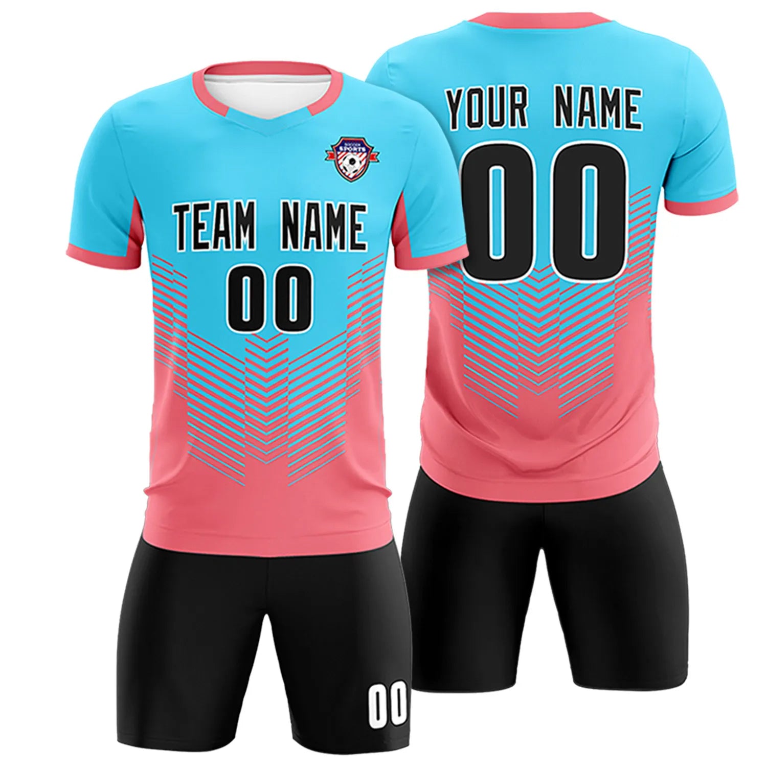 Custom Aqua Light Red Sport Soccer Sets Jersey