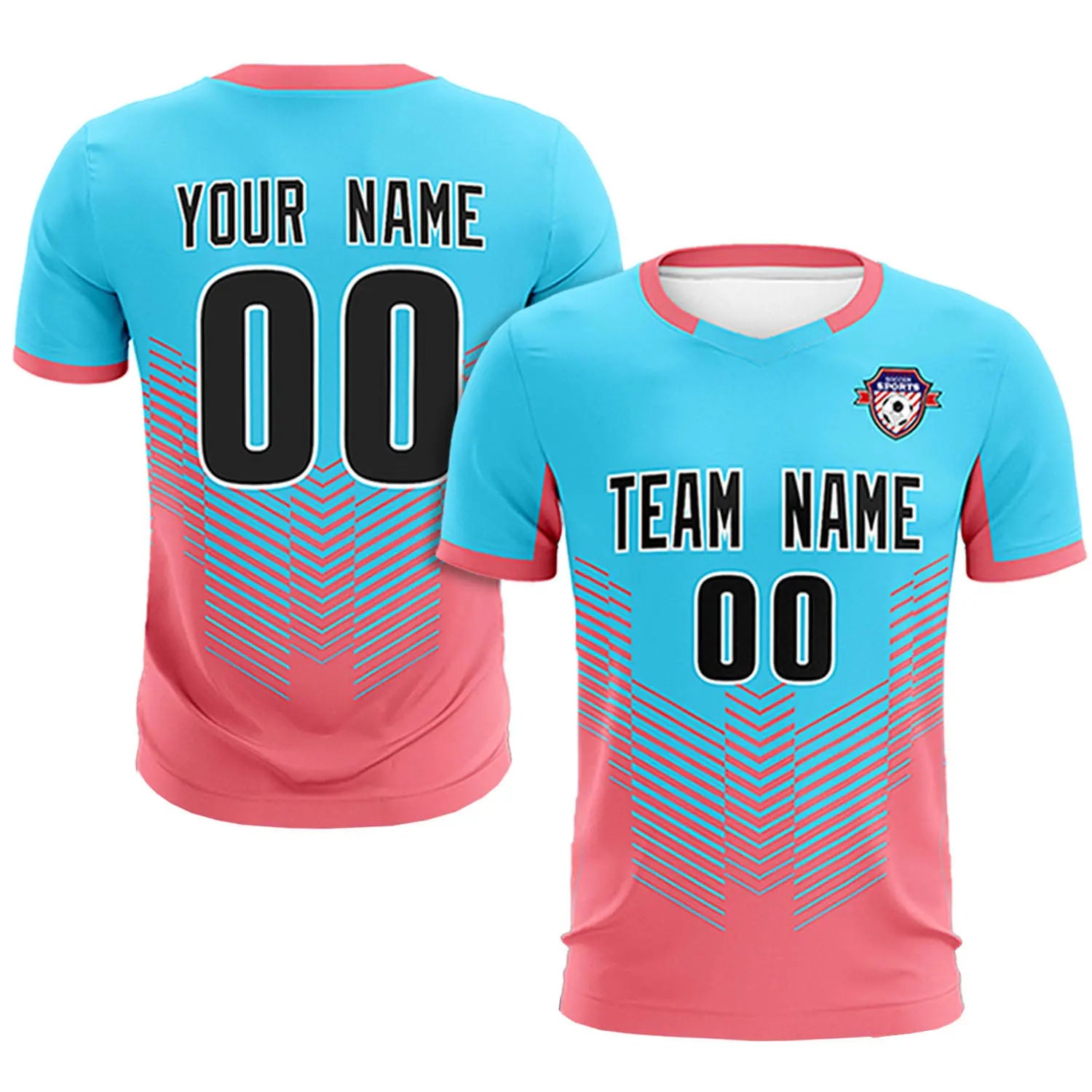 Custom Aqua Light Red Sport Soccer Sets Jersey