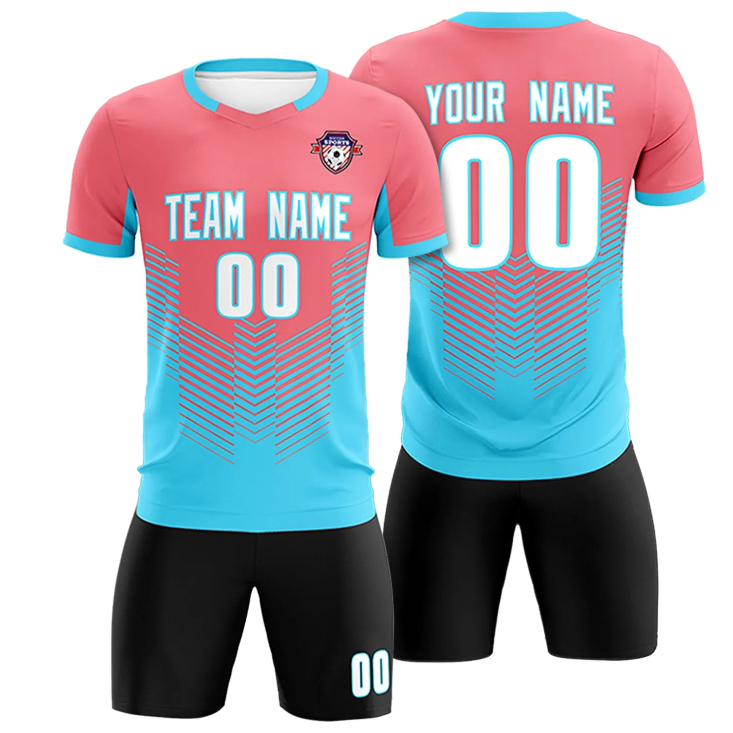 Custom Light Red Aqua Sport Soccer Sets Jersey