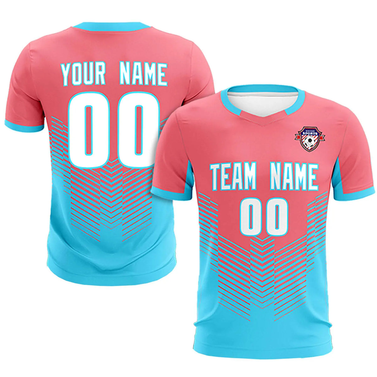 Custom Light Red Aqua Sport Soccer Sets Jersey