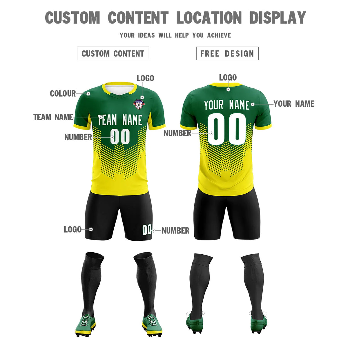 Custom Kelly Green Gold01 Sport Soccer Sets Jersey
