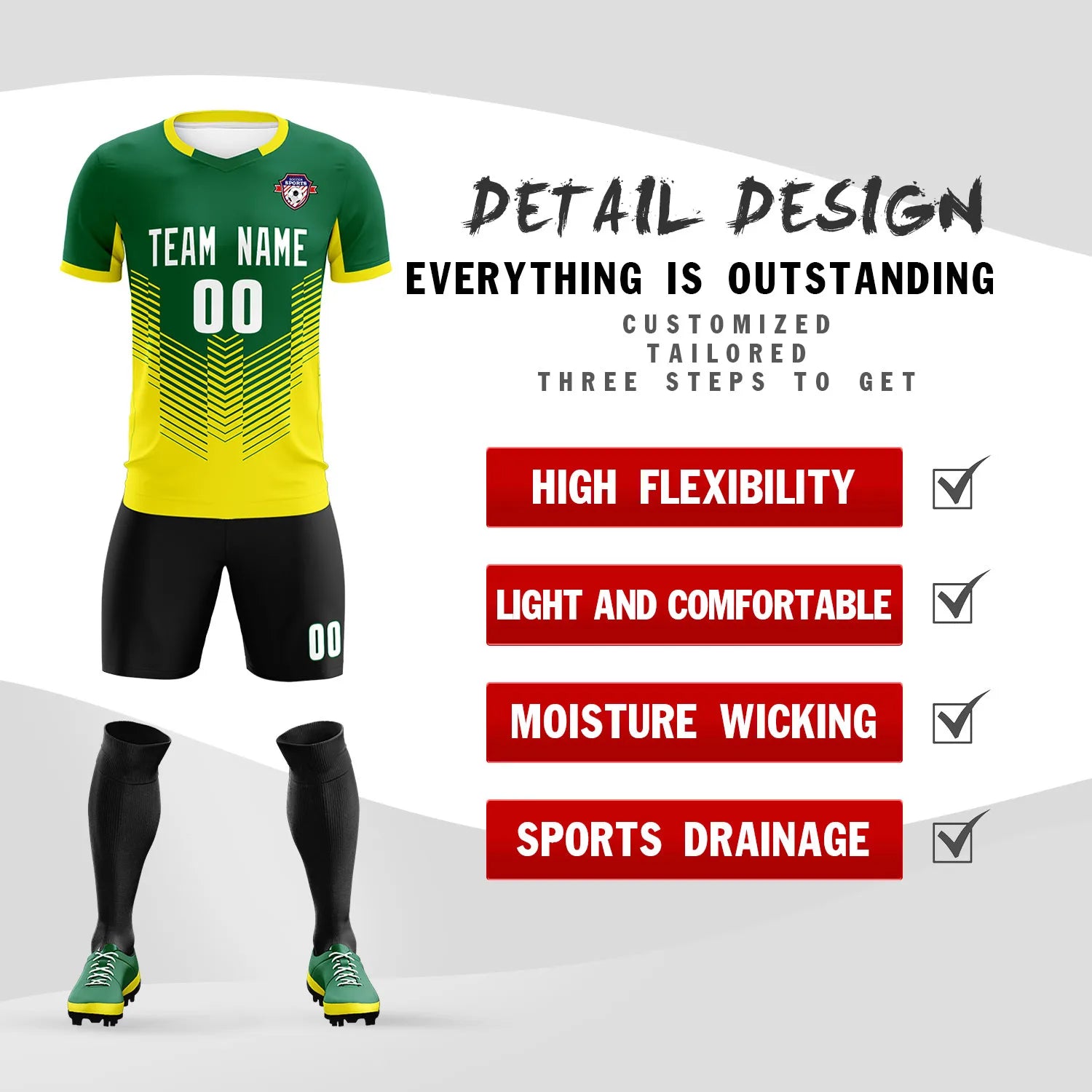 Custom Kelly Green Gold01 Sport Soccer Sets Jersey