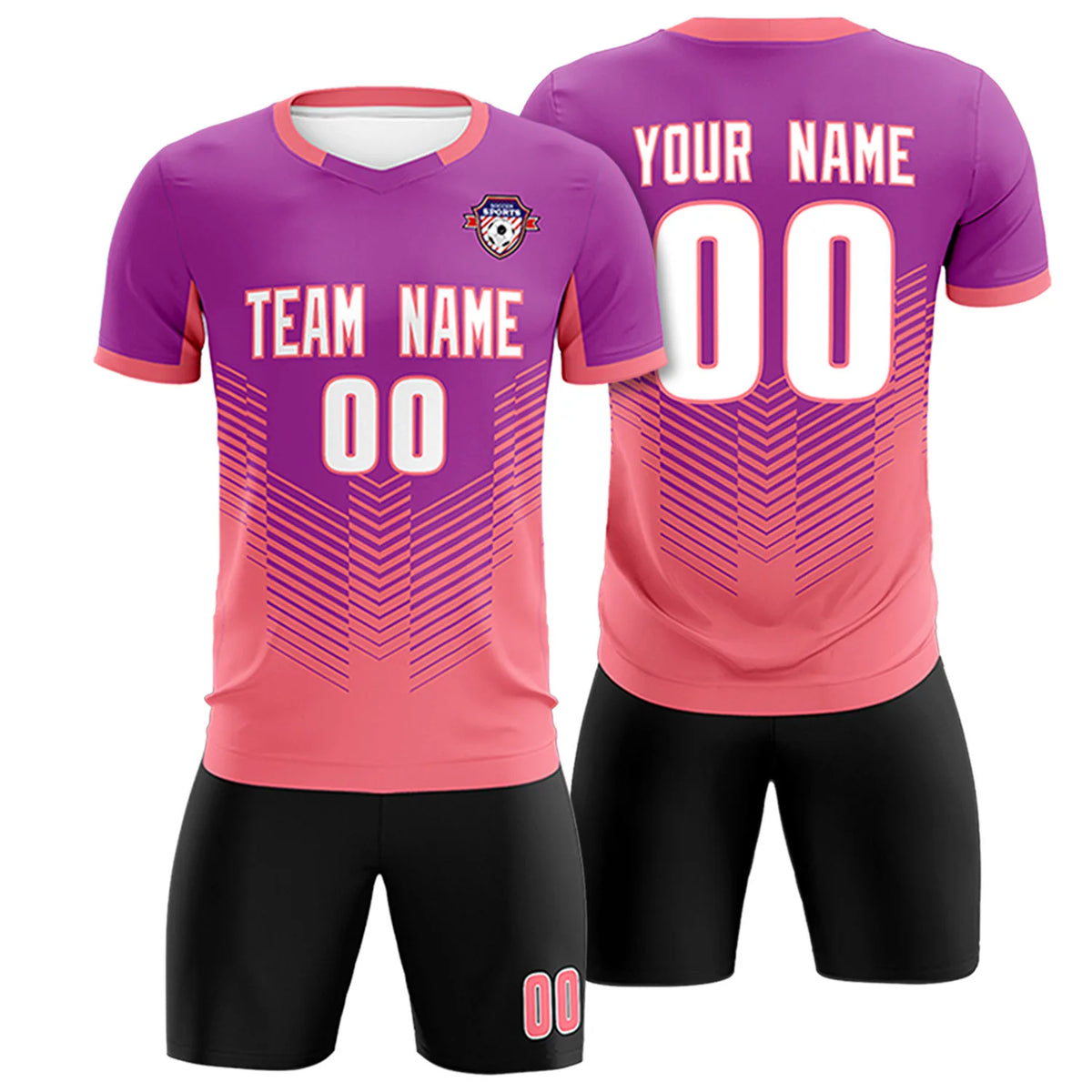 Custom Light Purple Light Red Sport Soccer Sets Jersey