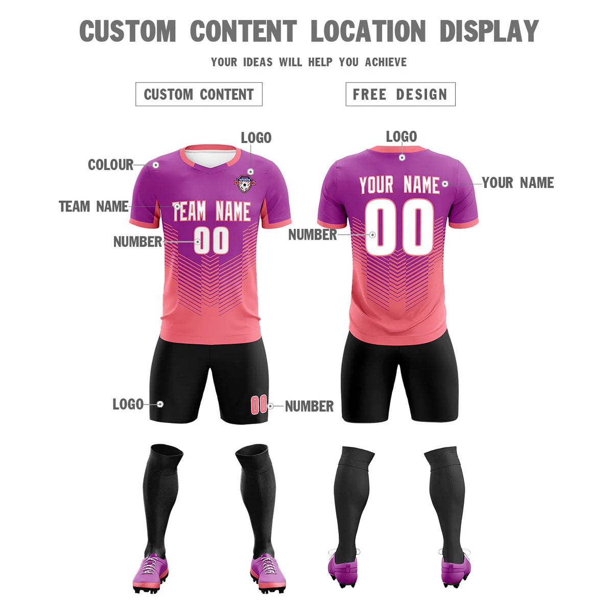 Custom Light Purple Light Red Sport Soccer Sets Jersey