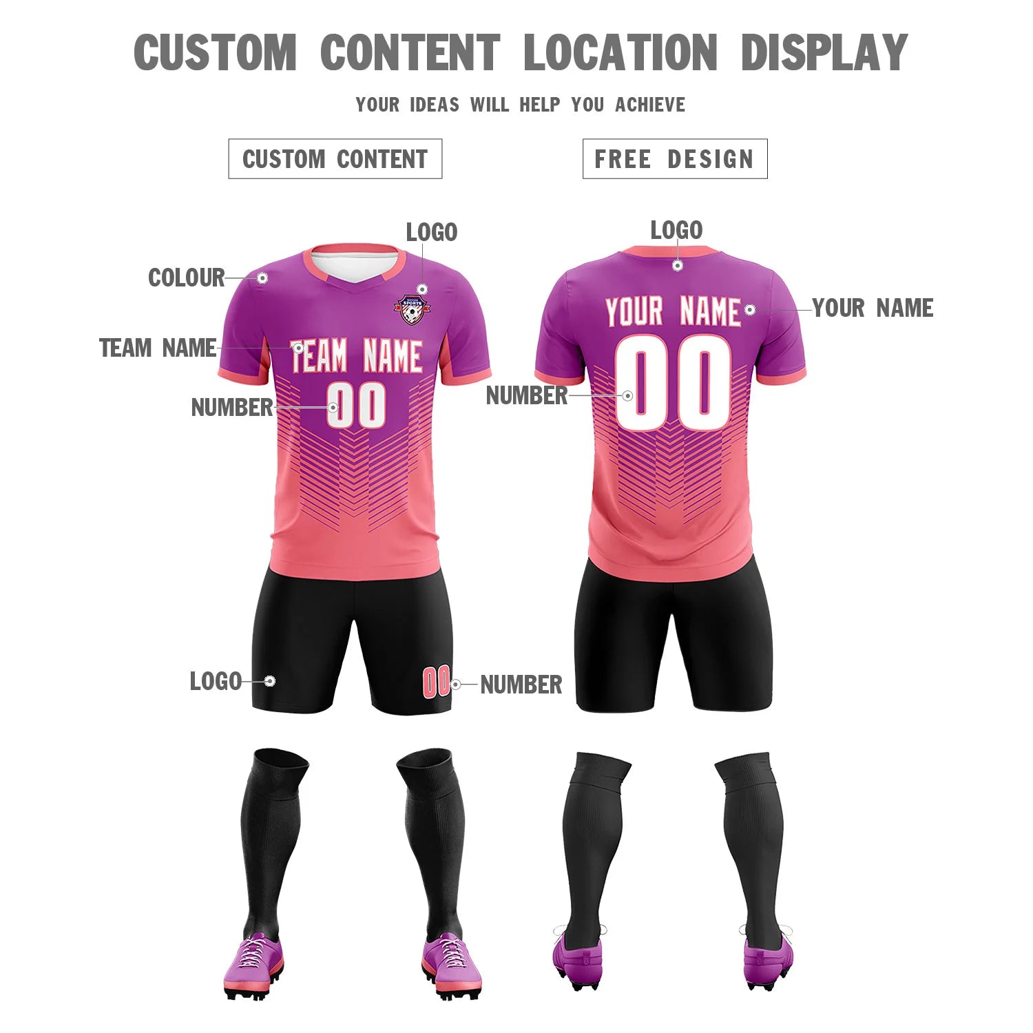 Custom Light Purple Light Red Sport Soccer Sets Jersey
