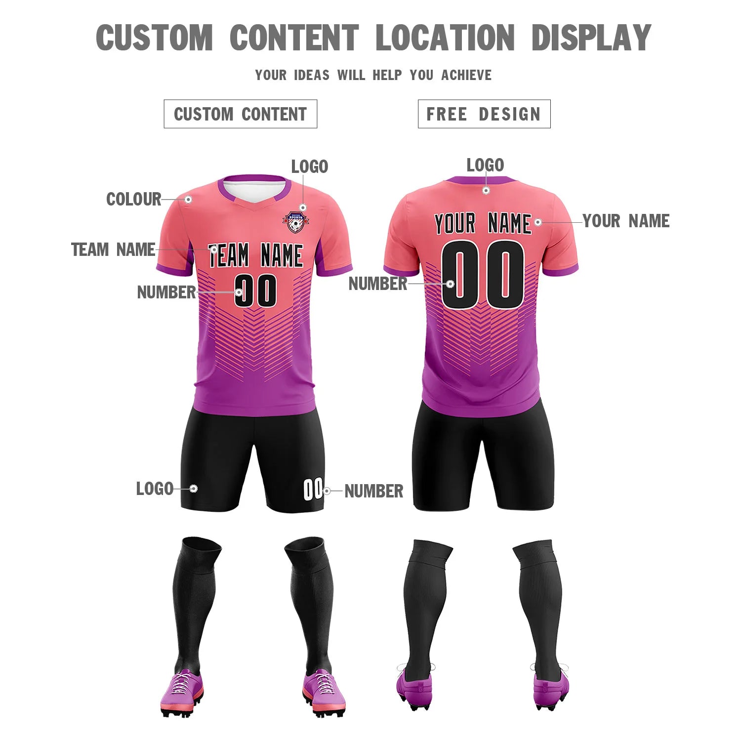 Custom Light Red Light Purple Sport Soccer Sets Jersey