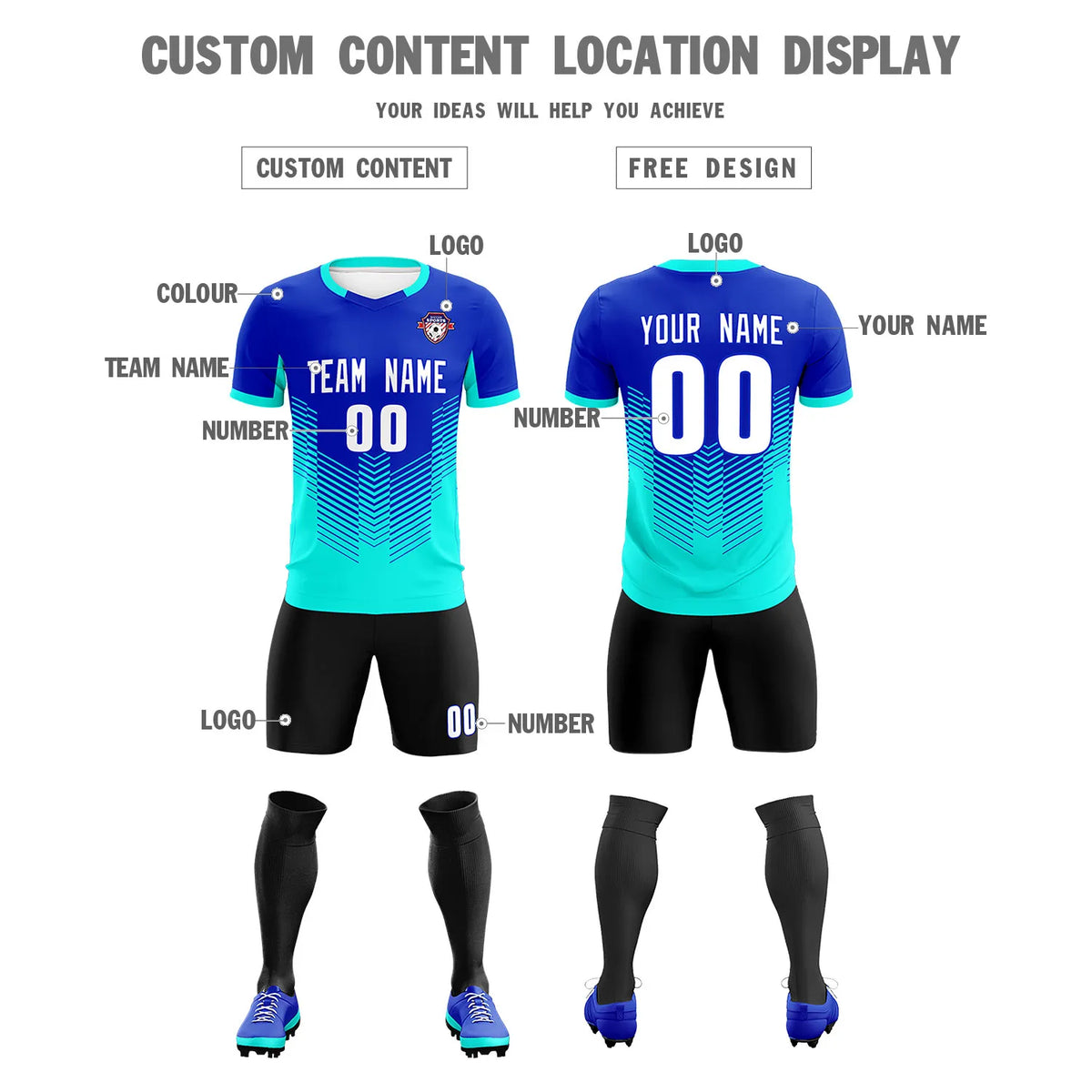 Custom Royal Blue Bright Green Sport Soccer Sets Jersey