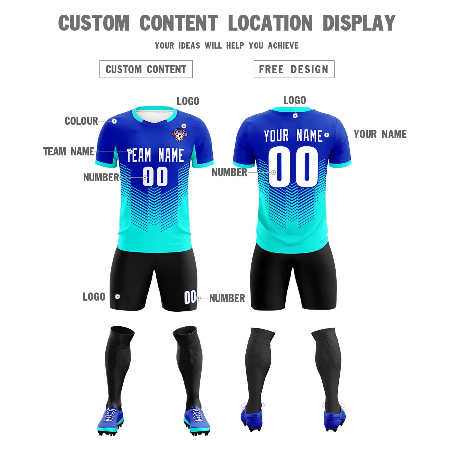 Custom Royal Blue Bright Green Sport Soccer Sets Jersey