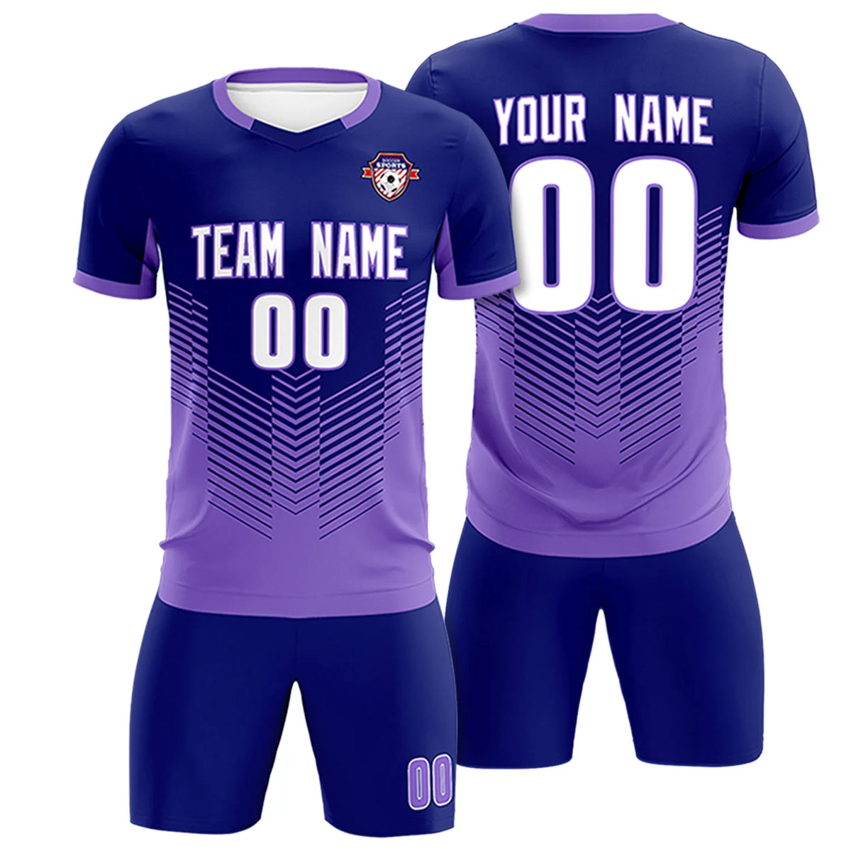 Custom Navy Purple Sport Soccer Sets Jersey