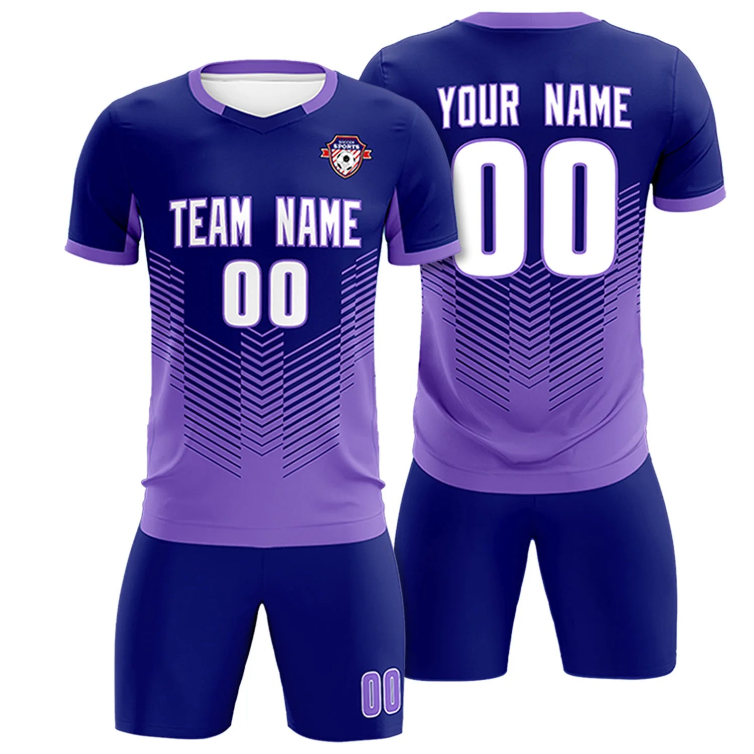 Custom Navy Purple Sport Soccer Sets Jersey