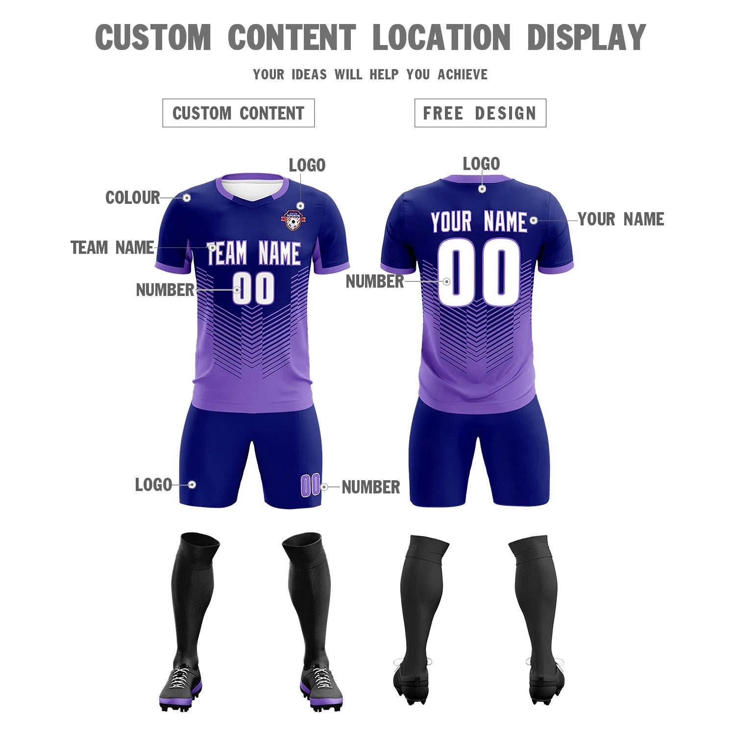 Custom Navy Purple Sport Soccer Sets Jersey