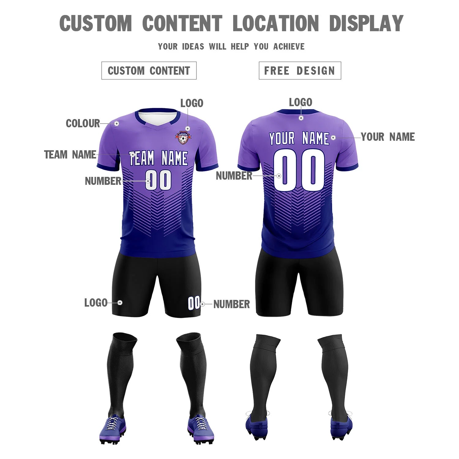 Custom Purple Navy Sport Soccer Sets Jersey