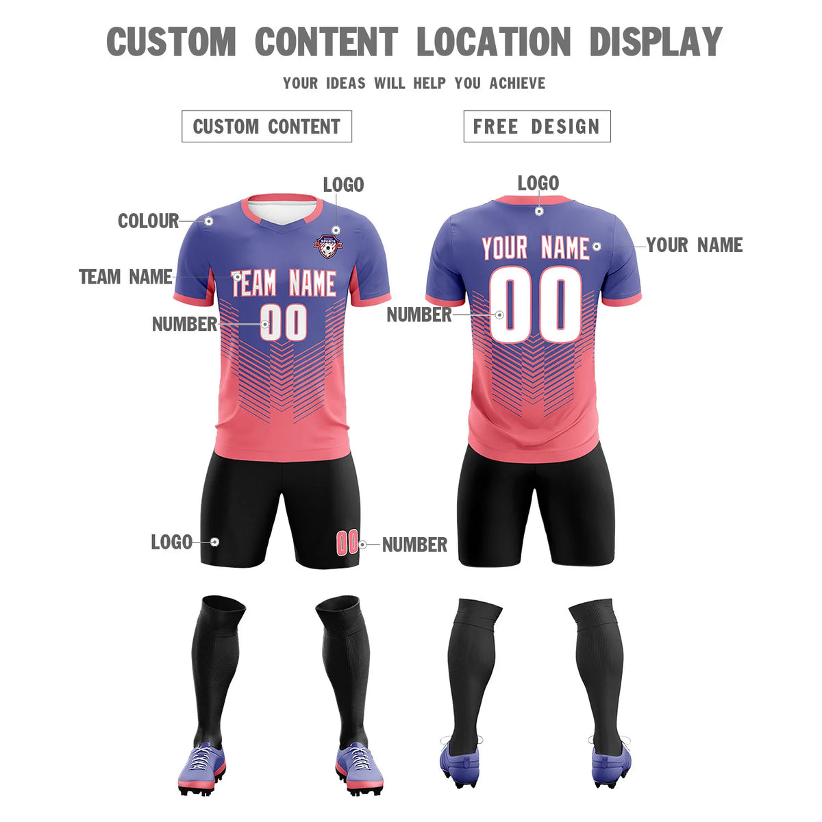 Custom Light Purple Light Red Sport Soccer Sets Jersey