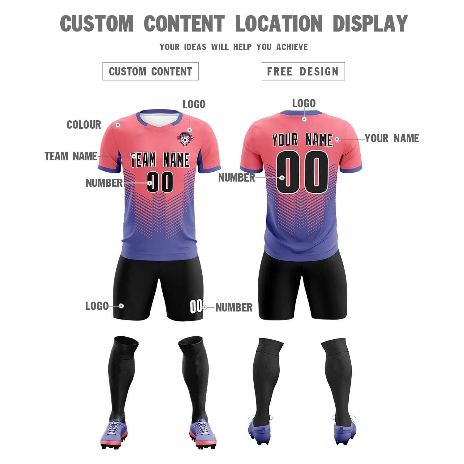 Custom Light Red Light Purple Sport Soccer Sets Jersey