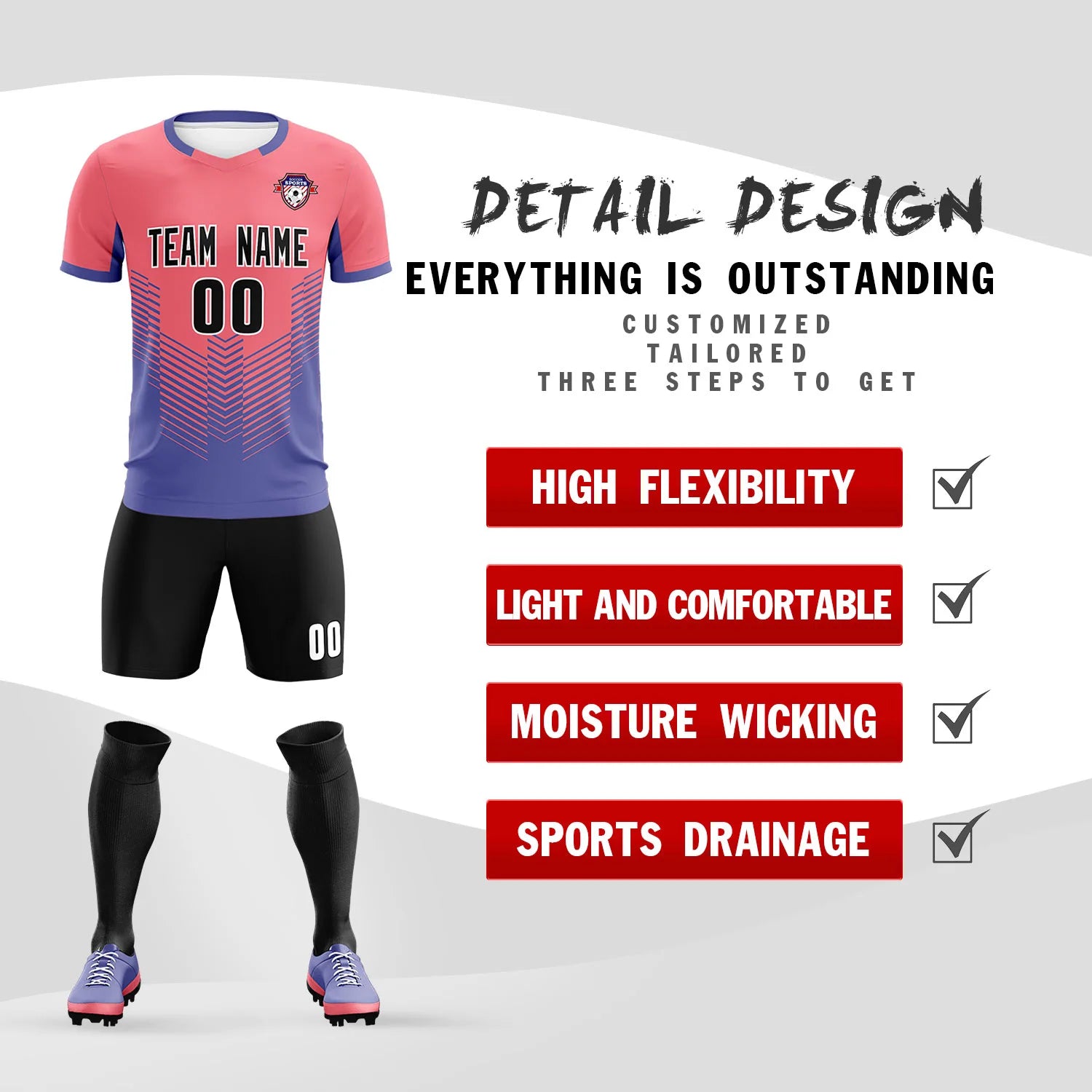 Custom Light Red Light Purple Sport Soccer Sets Jersey